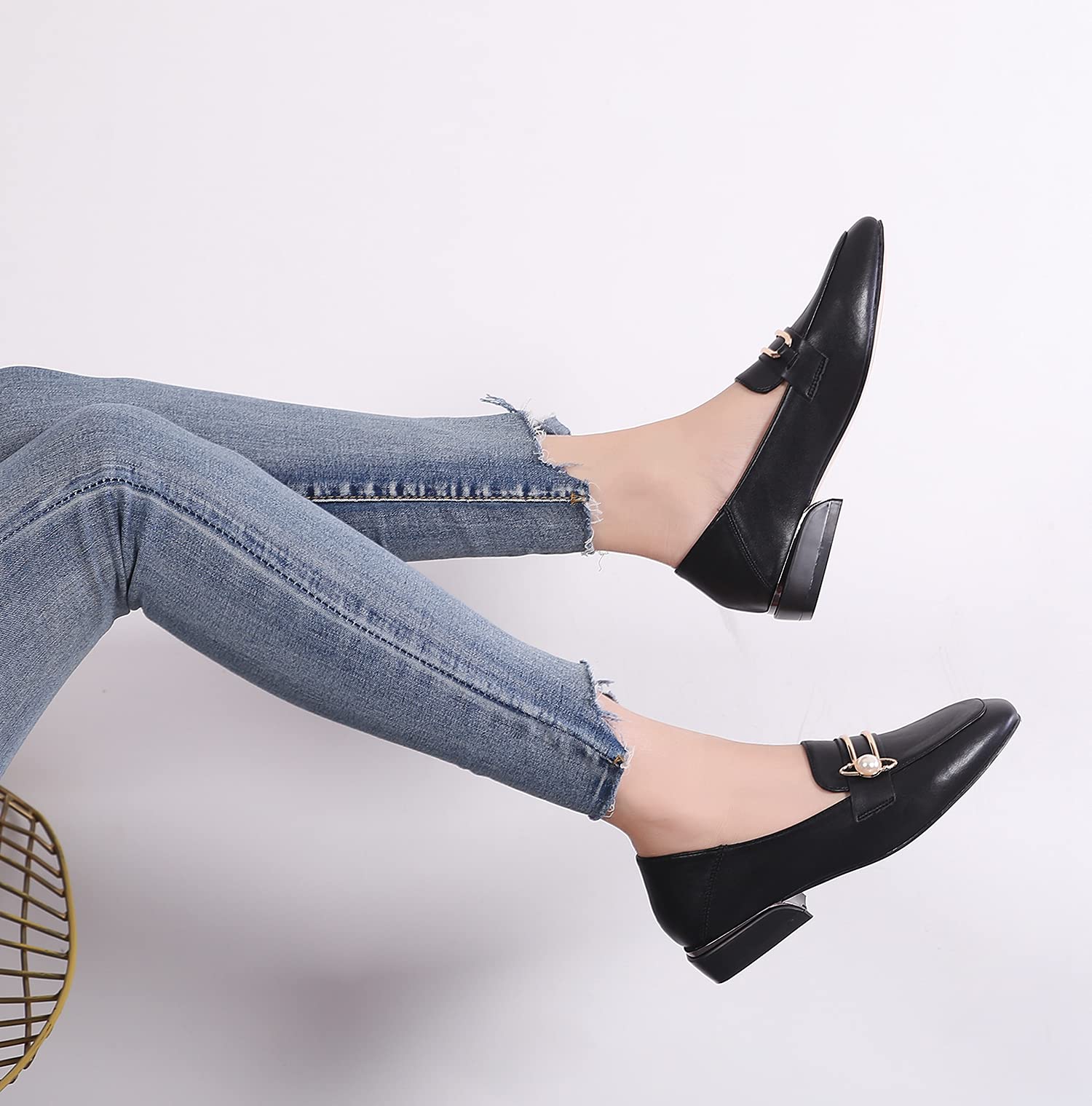 Mininshion Women's Penny Loafers Casual Flats with Low Heel - Black Size US 9.5 | Comfortable Slip-On Shoes for Office, Walking & Daily Wear