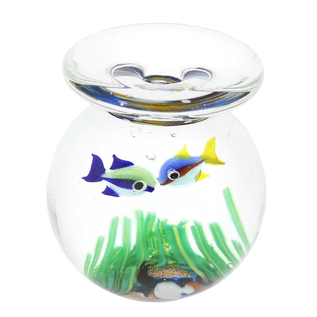 Authentic Murano Glass Aquarium Jar with Two Tropical Fish - Handmade in Venice, Italy | Perfect for Home Decor, Office Desk, and Gift Ideas