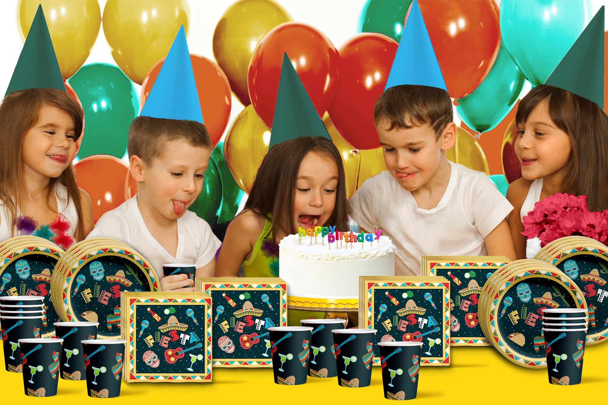 Mexican Fiesta Party Supplies - 16-Piece Taco Plate Set with Napkins & Cups | Taco Themed Dinnerware for Cinco de Mayo, Birthday Parties & Family Gatherings