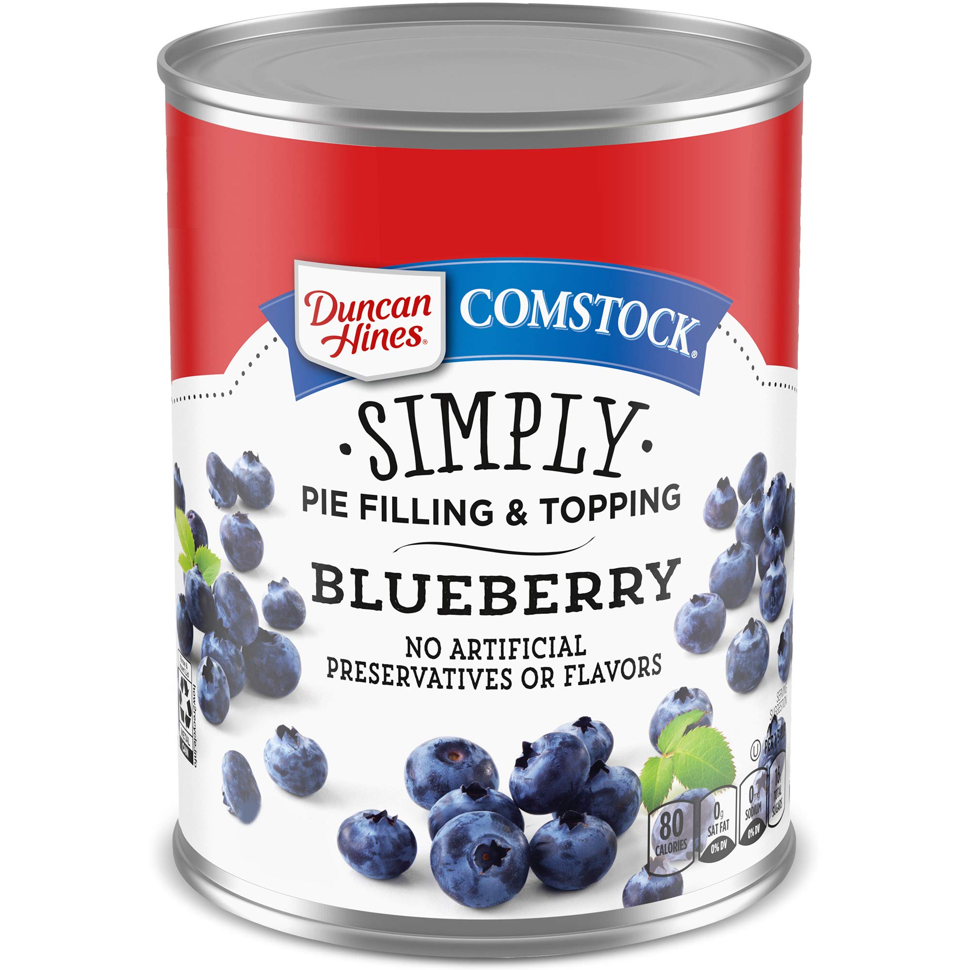 Duncan Hines Comstock Simply Blueberry Pie Filling, 21 Ounce (Pack of 8) - Perfect for Baking Pies, Desserts, and Sweet Treats at Home