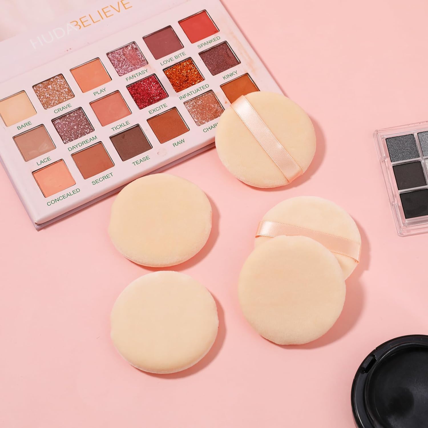 Velour Powder Puffs for Face Makeup - 10 Pack Soft Pure Cotton Cosmetic Puff Applicators with Ribbon for Powder Foundation & Setting Powder - Perfect for Travel, Touch-ups & Professional Makeup Kits