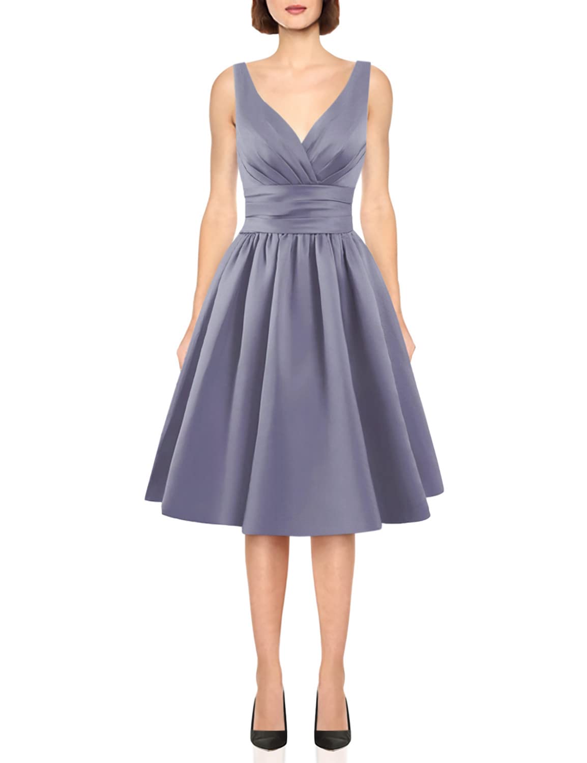 JAEDEN Short Satin Prom Dress - V-Neck Bridesmaid Gown for Weddings, Parties & Formal Events | Elegant Evening Dress for Bridesmaids