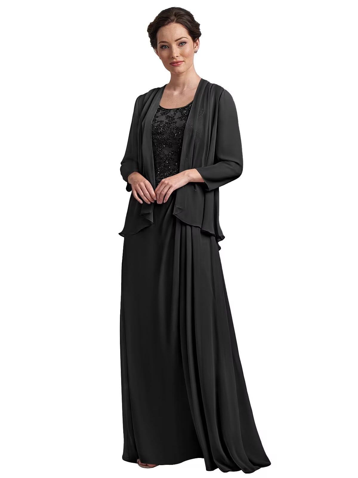 2-Piece Lace Applique Mother of The Bride Dress Set with Jacket - Elegant Chiffon Formal Gown for Women - Perfect for Weddings, Receptions & Special Occasions