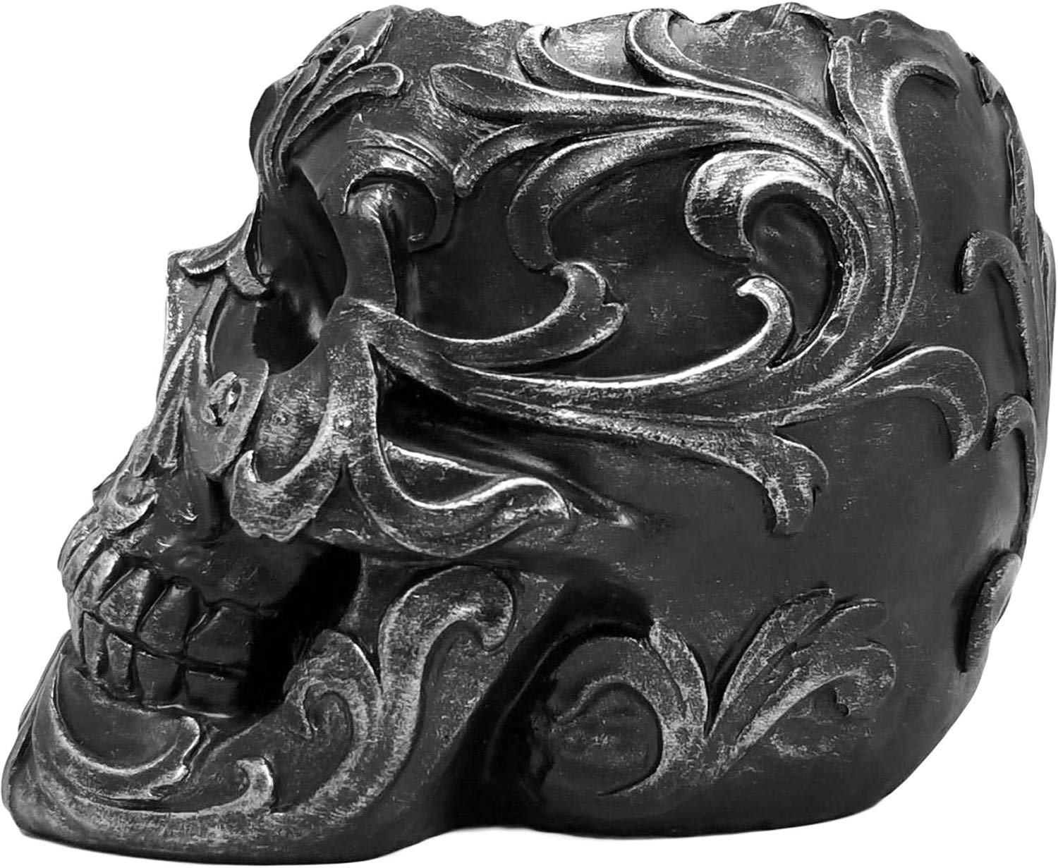 DWK Skull Victorian Gothic Decorative Pen Holder - Gothic Office Supplies & Black Desk Organizers - Halloween Desk Decor (5 Inches) - Perfect for Dark Aesthetic Workspace & Gothic Home Decor