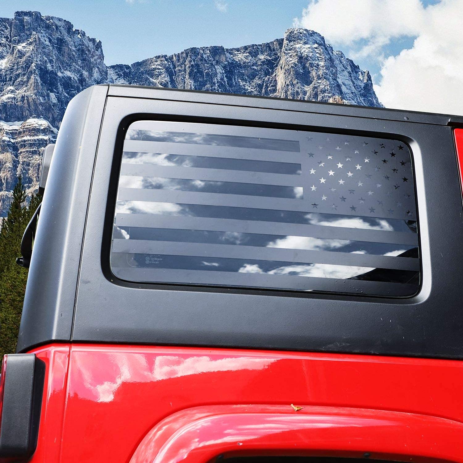 JeCar American Flag Vinyl Window Decal Sticker for 2011-2018 Jeep Wrangler JKU (4 Door) - Patriotic Car Accessory for Rear Window & Show Your USA Pride on Road Trips