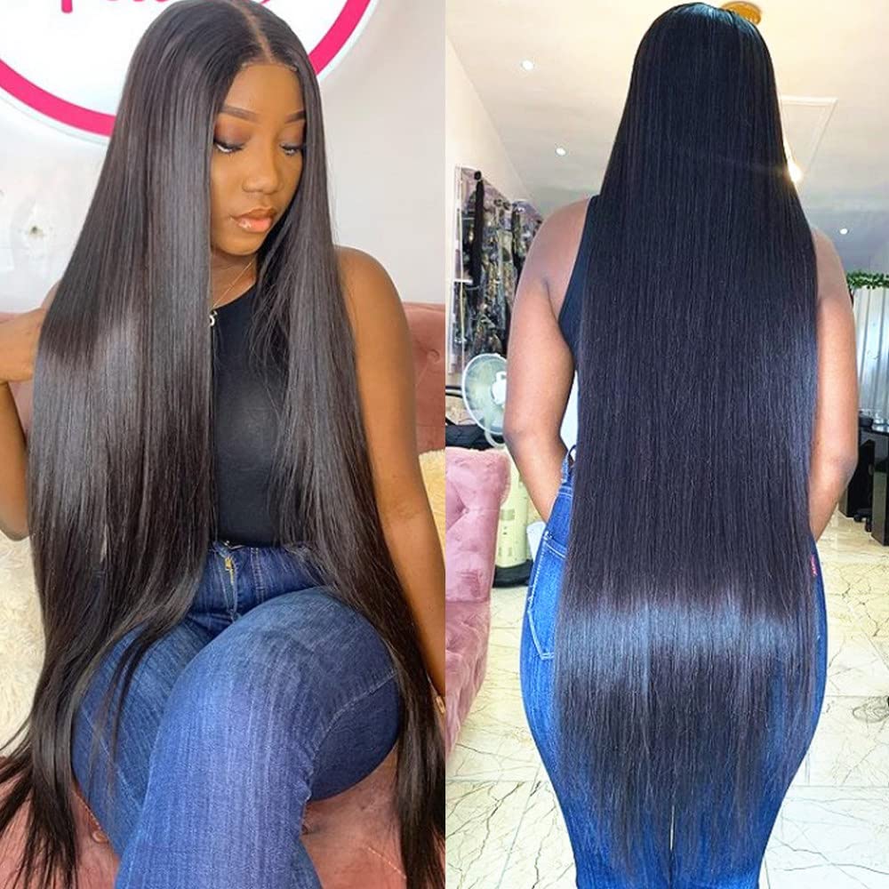 30-32 Inch MMED Bone Straight Full Lace Front Human Hair Wig for Black Women - Natural Pre Plucked 13x4 HD Lace Frontal Wig (18 Inches, 150% Density) - Perfect for Daily Wear, Parties & Special Occasions