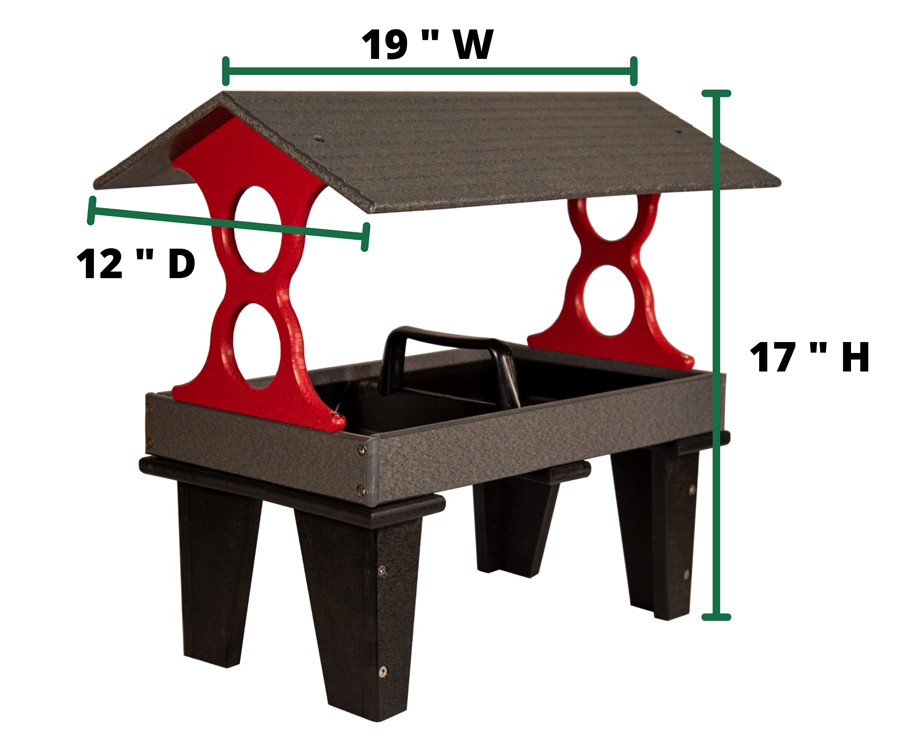 JCs Wildlife Large Ground Fly Thru Bird Feeder - 8 Cup Capacity Cardinal Red Bird Seed Feeder with Removable Tray - Perfect for Backyard Bird Watching, Garden Decoration & Outdoor Wildlife Feeding