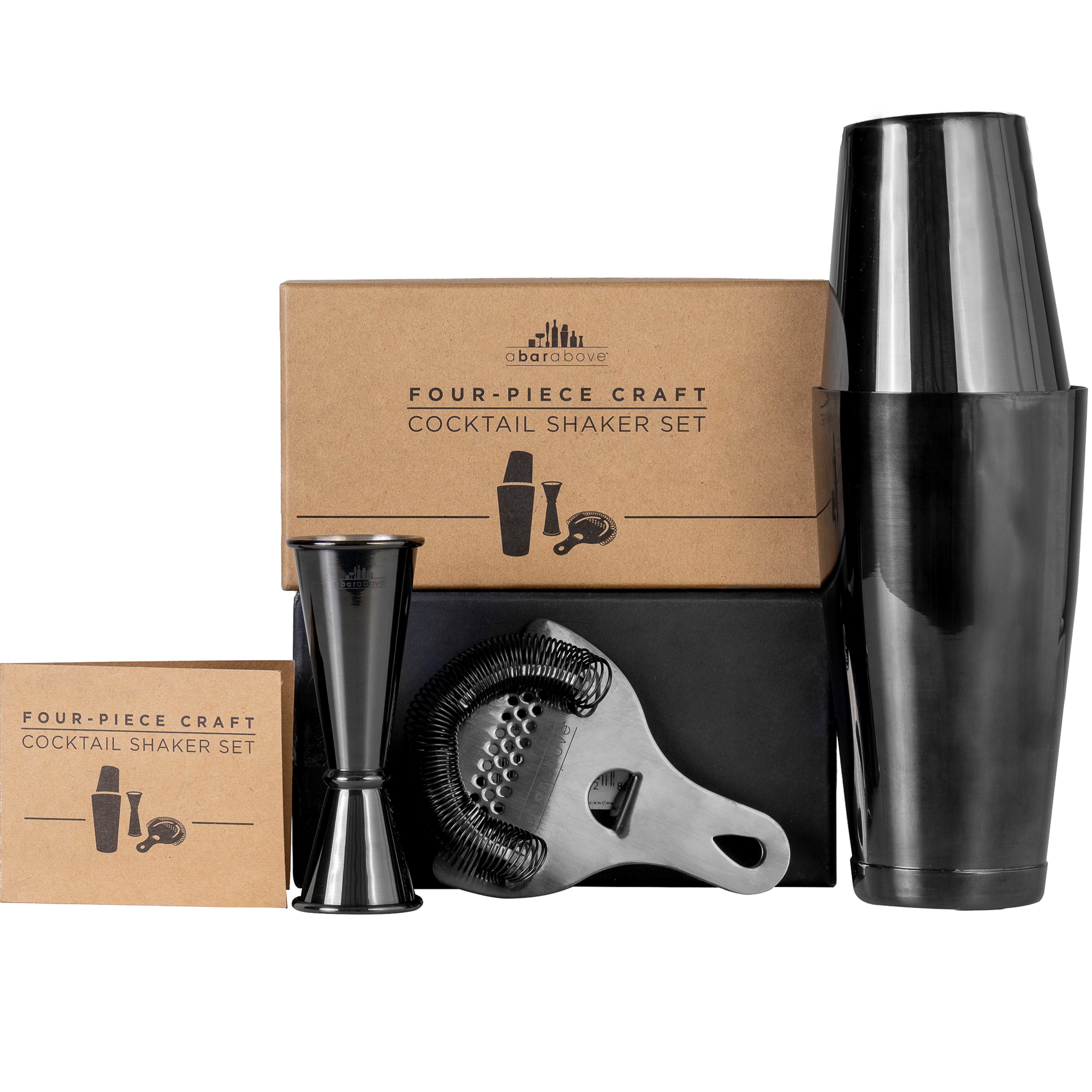 Premium 4-Piece Black Cocktail Shaker Set - Bar Mixing Tools for Martini, Margarita & Whiskey Sour - Perfect for Home Bars, Parties & Professional Bartenders