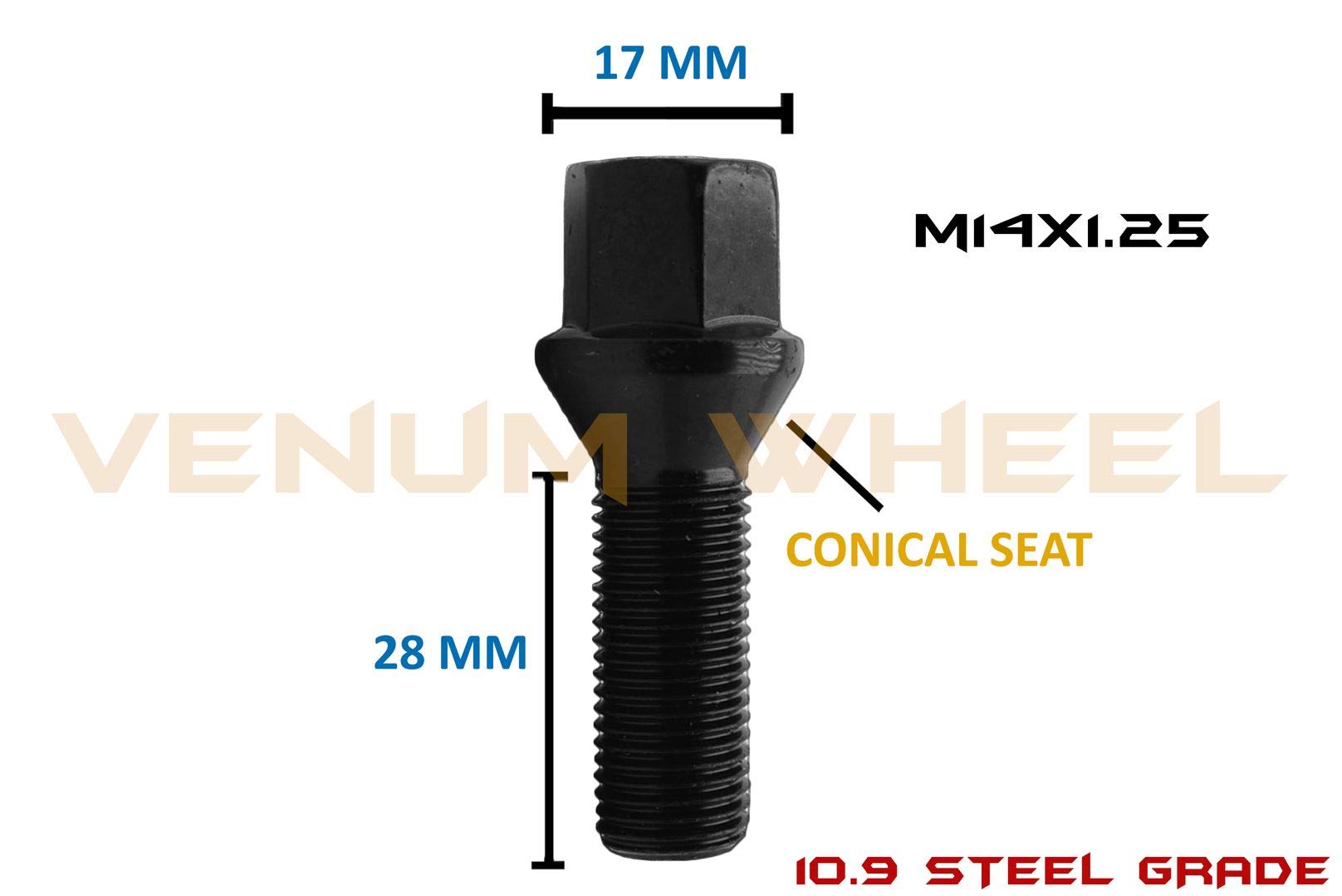 Venum 20pcs M14x1.25 Black Lug Bolts for BMW F/G Series - Perfect for Wheel Upgrades