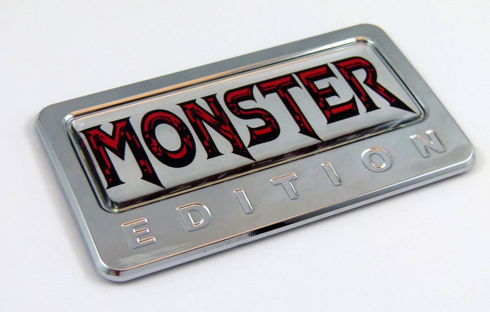 Monster Edition Chrome Emblem with Domed Decal - Premium Car, Auto, Bike & Motorcycle Badge for Customization | Perfect for Vehicle Styling, Personalization & Decoration