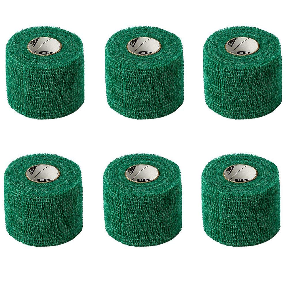 Powerflex 2 Inch Stretch Athletic Tape - 6 Rolls, Green Color - Supports Ankles, Wrists & Joints for Sports & Injury Recovery