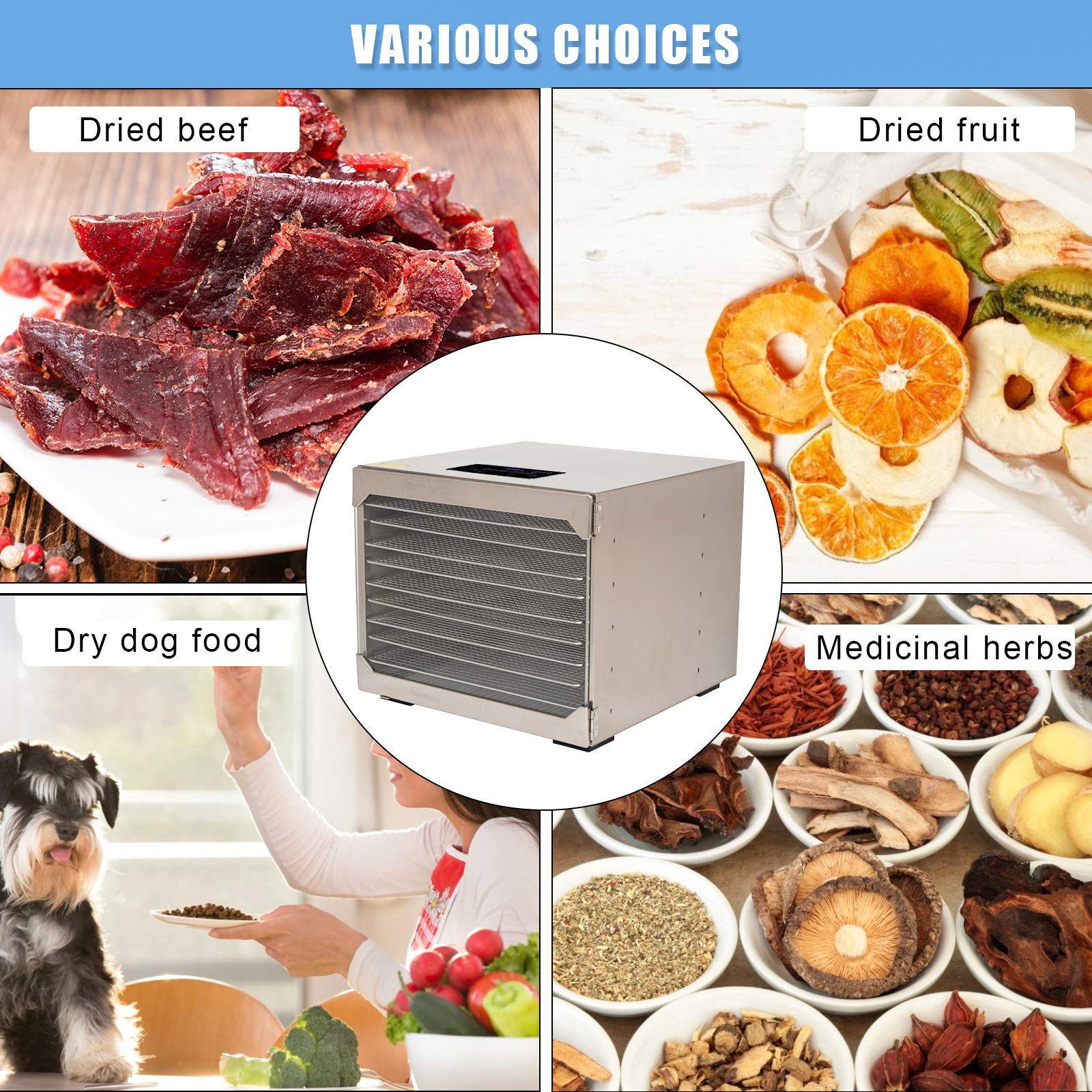 800W Food Dehydrator Machine with Digital Timer & Temperature Control - 10 BPA-Free Trays for Drying Fruits, Vegetables, Meat & Beef Jerky | Perfect for Home Kitchen, Camping & Healthy Snack Preparation