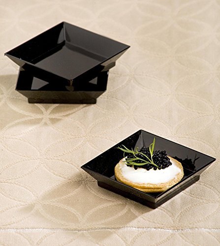 Zappy 2.5x2.5 Inch Black Square Mini Appetizer Plates | Disposable Hard Plastic Small Dessert Plates for Party Trays, Sushi, Tasting Samples, Canapés & Cocktail Hour - Perfect for Weddings, Catering & Bento Boxes