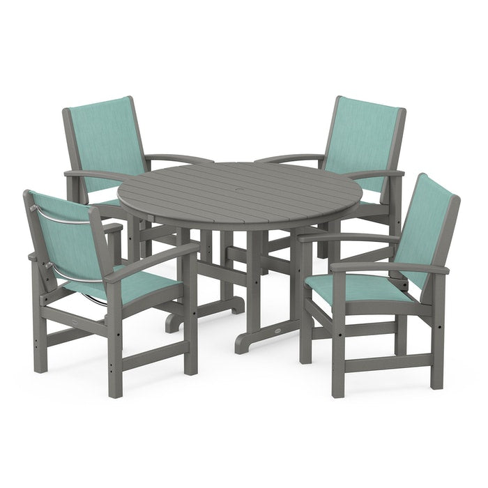 POLYWOOD Coastal 5-Piece Round Farmhouse Dining Set - Outdoor Patio Furniture for Backyard, Poolside & Beach House Dining