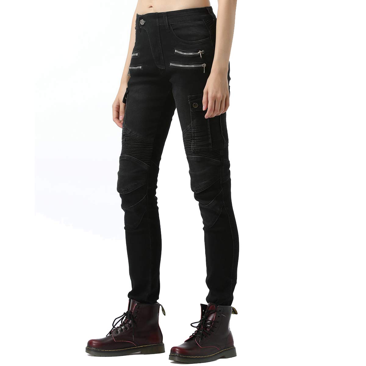 Takuey Women's Motorcycle Riding Jeans - Black Size 26 | Motocross & Racing Protective Pants for Bikers | Perfect for Commuting, Touring & Off-Road Adventures