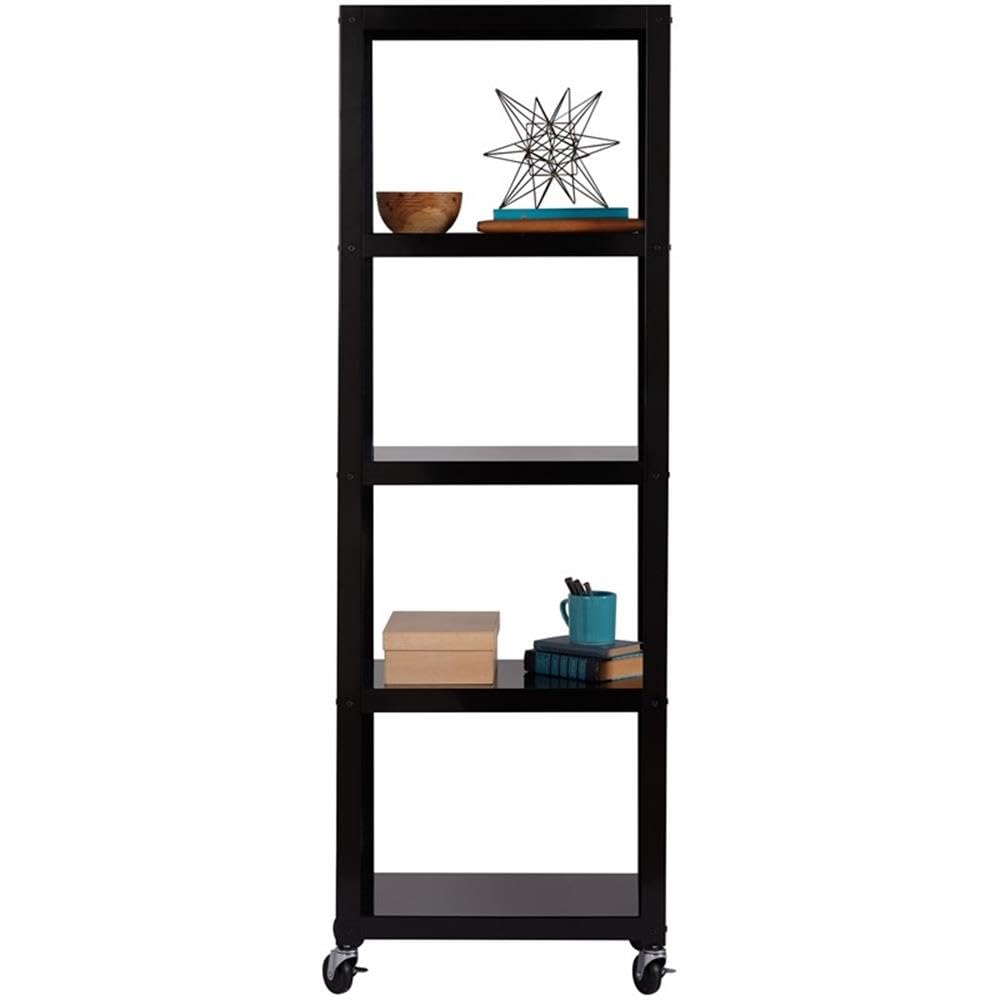 Home Square 5-Shelf Mobile Wood Bookcase Set in Black (Set of 2) - Space-Saving Storage for Living Room, Office & Bedroom Organization