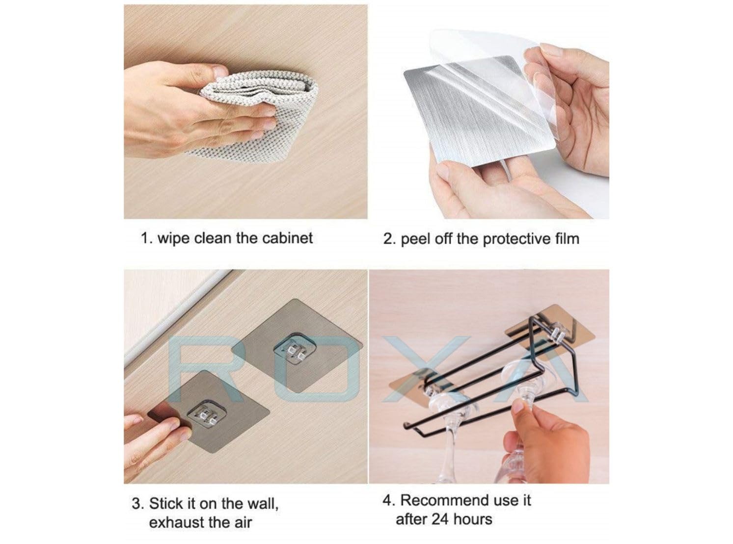 ROXA 2-Pack Stainless Steel No-Drill Self-Adhesive Paper Towel Holder - Wall Mount Kitchen & Bathroom Tissue Roll Stand for Wine Glasses, Kitchen Towels - Perfect for Home, Office, Restaurant Use