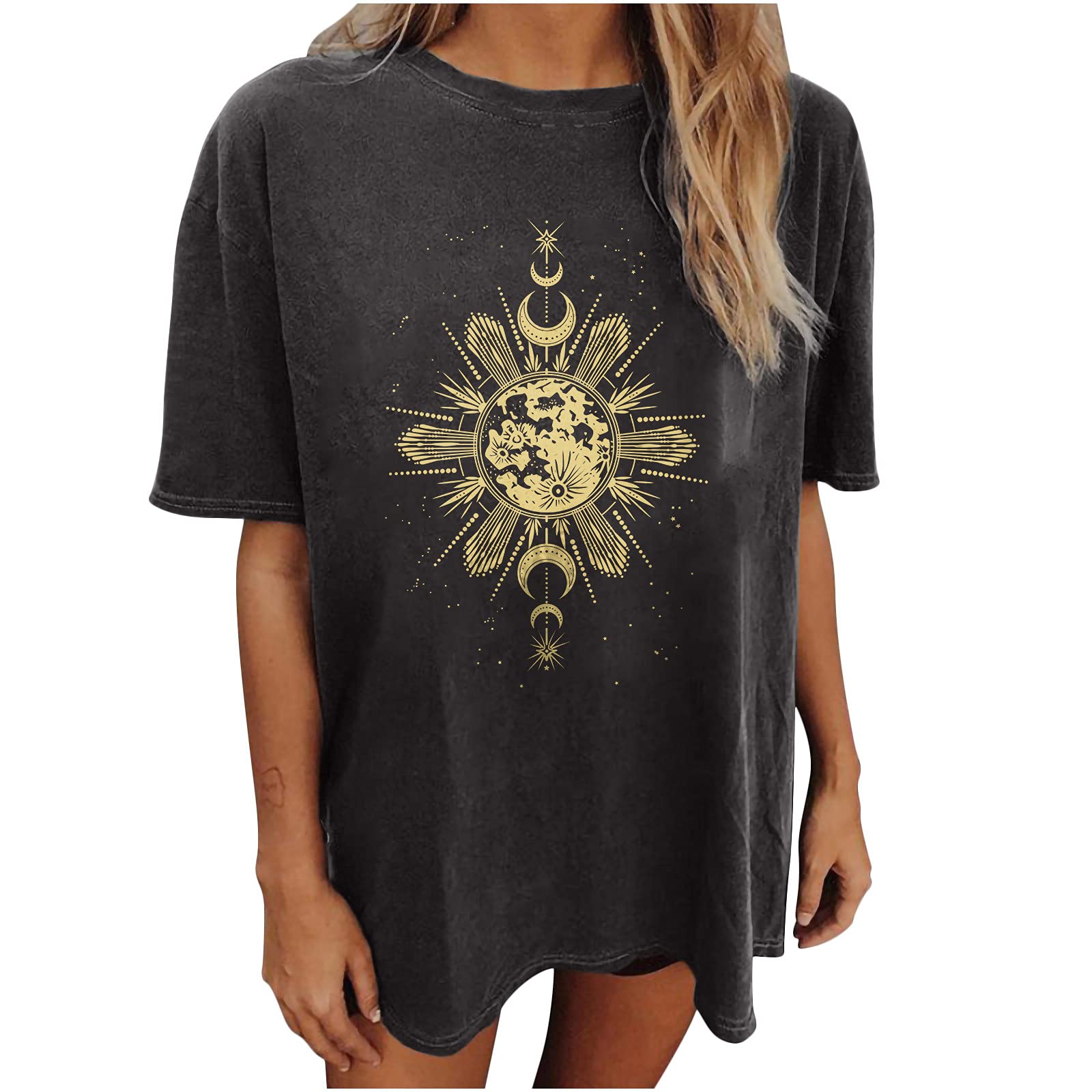 Vintage Graphic Tee Shirts for Women - Summer Short Sleeve Crewneck Tops, Oversized Casual Loose Fit Cute Blouse | Perfect for Streetwear, Beach Outfits & Everyday Comfort