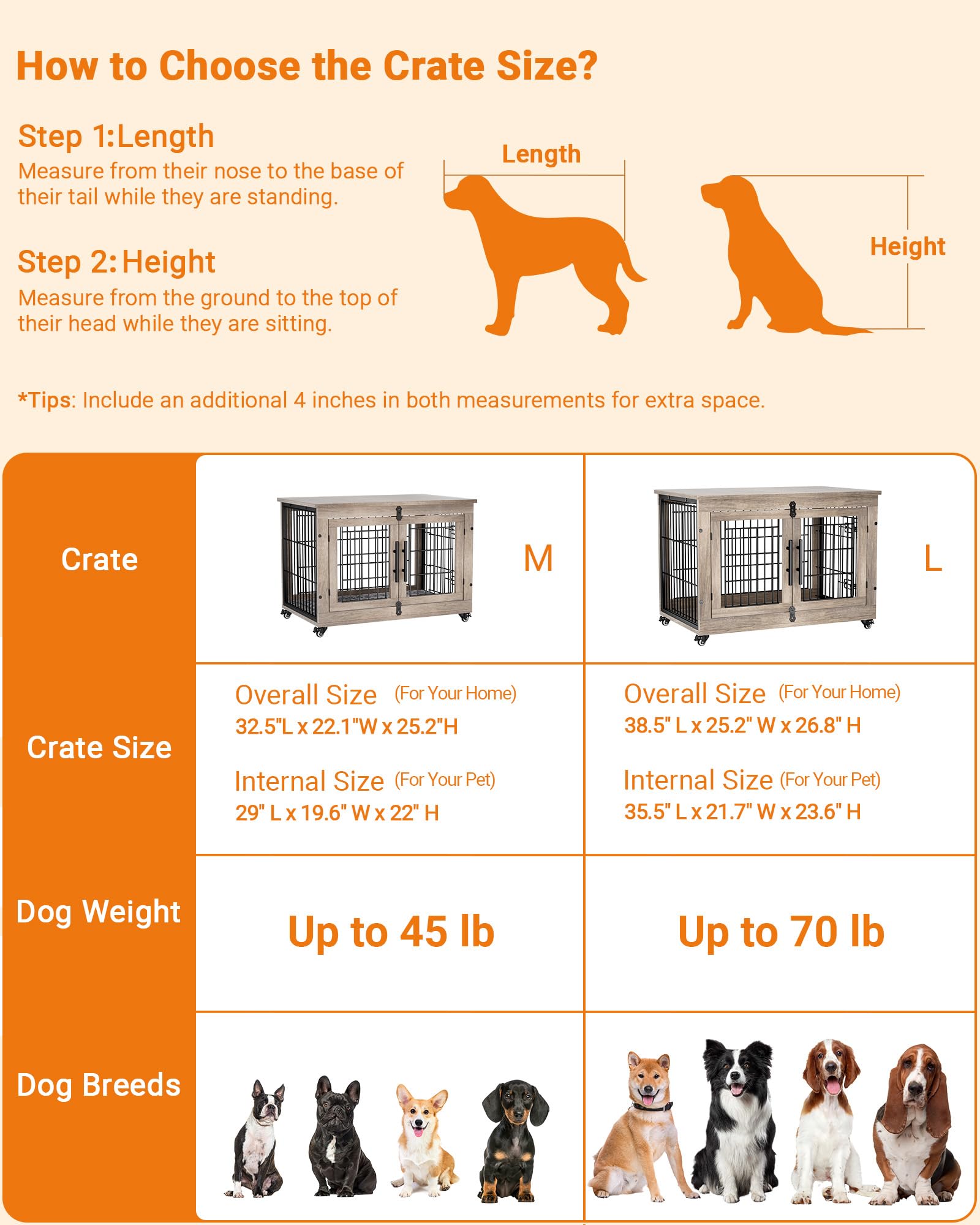 **Heavy Duty Wooden Dog Crate Furniture with Cushion – Double Door Dog Kennel & End Table with Wheels – Indoor Dog House for Small & Medium Dogs up to 45 lbs (32.5” L, Grey) – Perfect for Living Room, Bedroom, or Office**