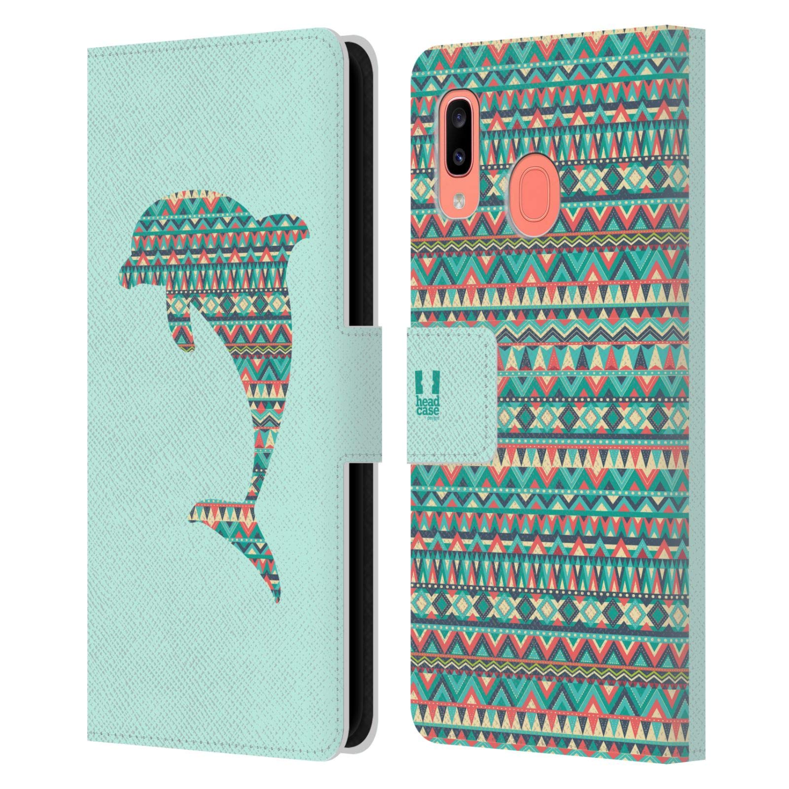 Head Case Designs Dolphin Animal Silhouette Leather Book Wallet Case for Samsung Galaxy A20/A30 2019 - Stylish Protection for Everyday Use