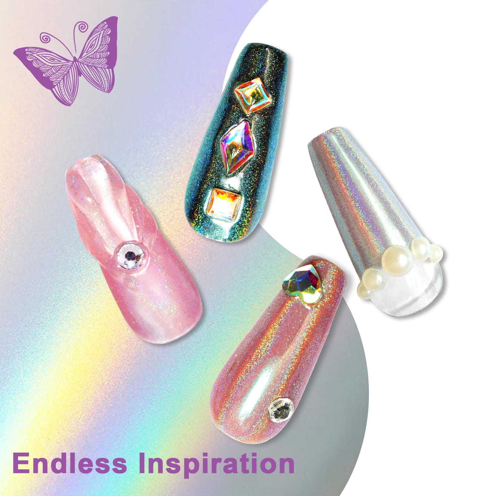 Holographic Nail Powder - Aurora Iridescent Chrome Nail Art Pigment for Gel Polish & Resin | Mirror Metallic Glitter Powder for Nail Decorations | Perfect for DIY Manicures, Salon Nail Art & Creative Nail Designs
