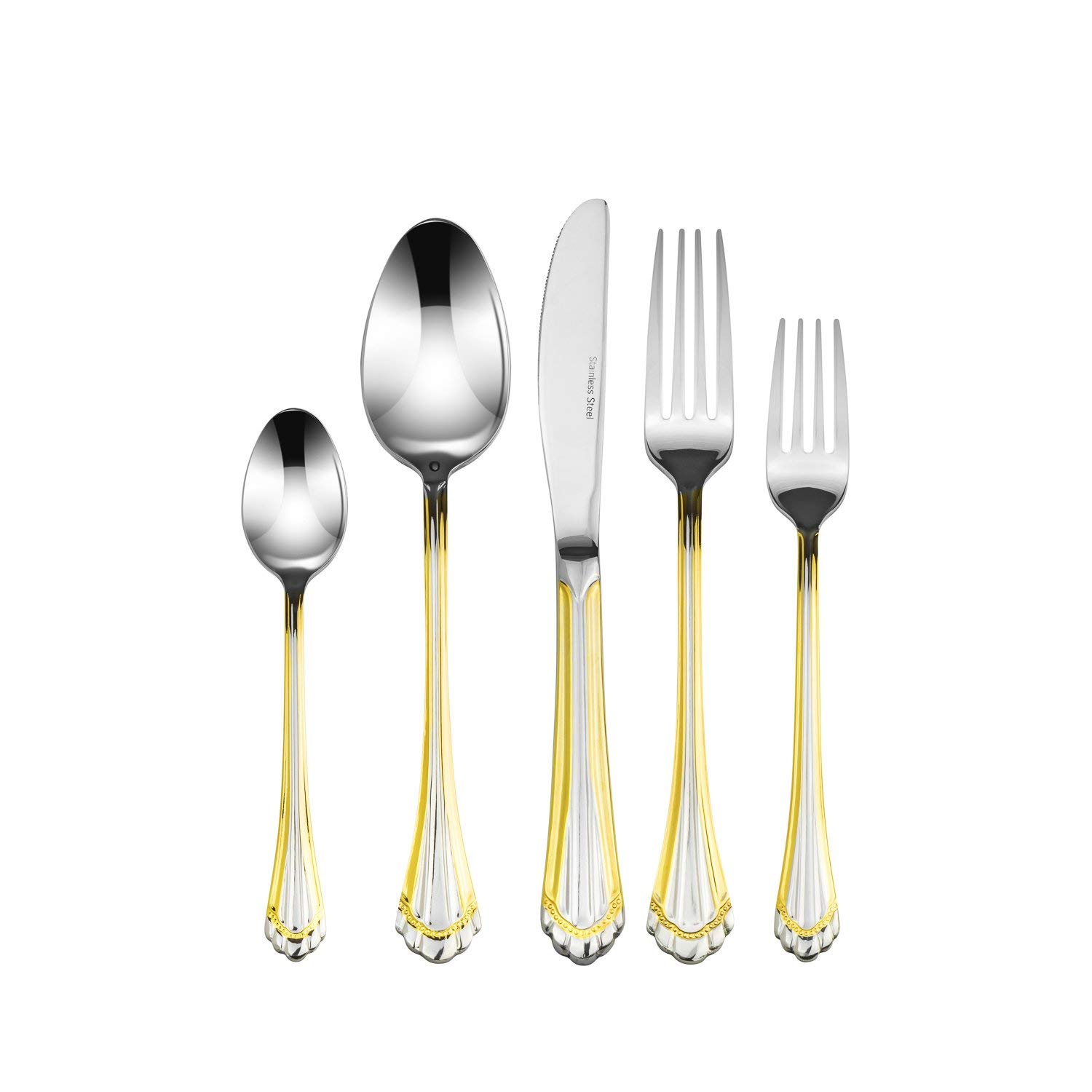 Royal 'Tuscana' 45-Piece Premium 18/10 Stainless Steel Flatware Set - 24K Gold-Plated Silverware for 8, Dishwasher Safe - Perfect for Weddings, Dinner Parties & Formal Dining