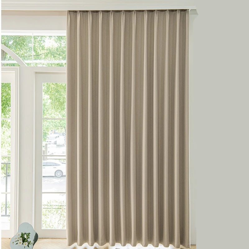Premium Marisol Milk Tea Linen Blackout Curtains - Custom Size, Thermal Insulated for Living Room & Bedroom