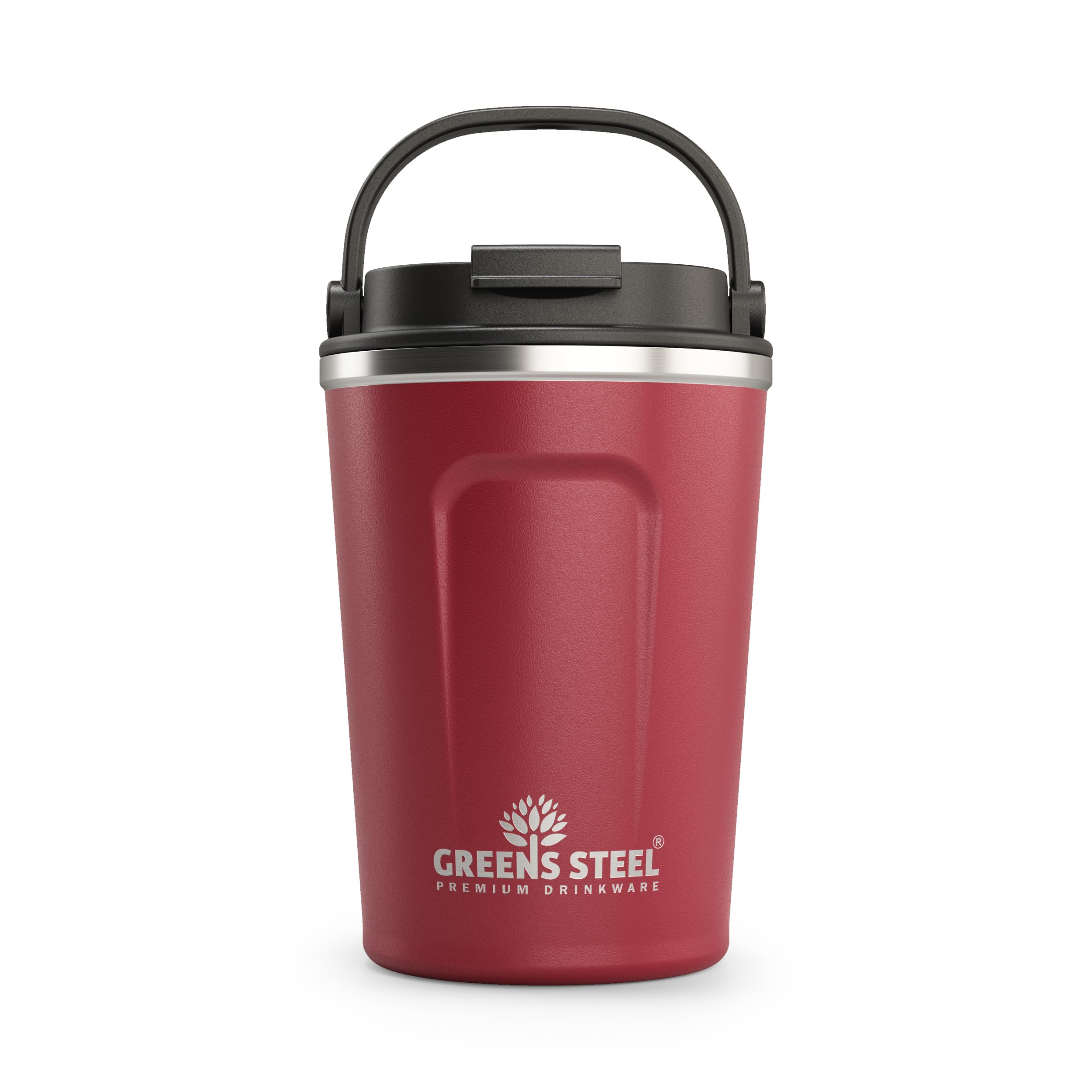 Premium 12 oz Stainless Steel Insulated Coffee Mug - Leak-Proof Travel Tumbler for Hot & Cold Drinks - Red Vacuum Flask with Lid & Handle - Perfect for Office, Commuting & Outdoor Adventures