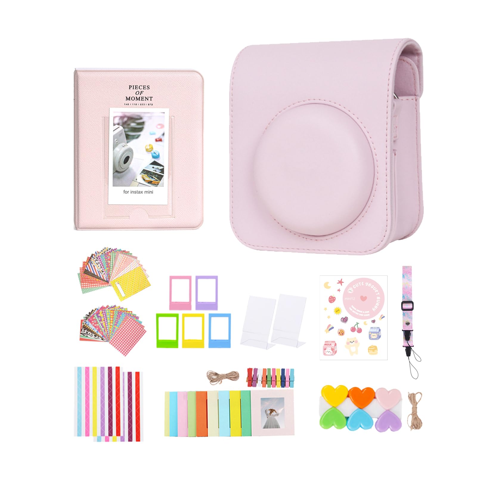 11 in 1 Accessories Kit for Fujifilm Instax Mini 12 Camera - Includes Camera Case, Photo Album, DIY Sticker, Wall Hanging Frame & Tabletop Frame (Blossom Pink) - Perfect for Travel, Parties, Home Decor & Instant Photo Gifts
