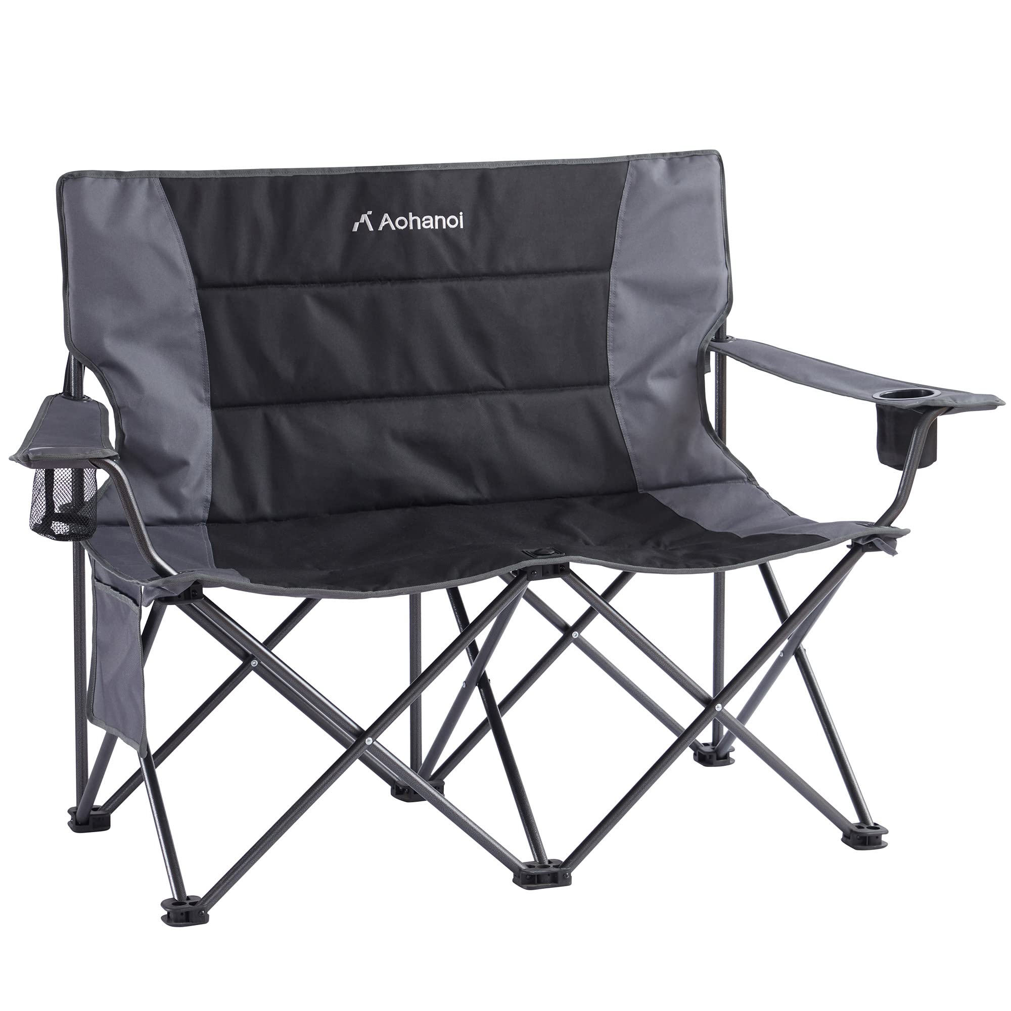 Aohanoi Oversized Camping Chairs for Heavy Adults - 350 LB Capacity Folding Lawn Chairs, Extra Wide Double Loveseat for Outdoor, Picnic, Beach, Backyard & Camping - Black (2 Pack)