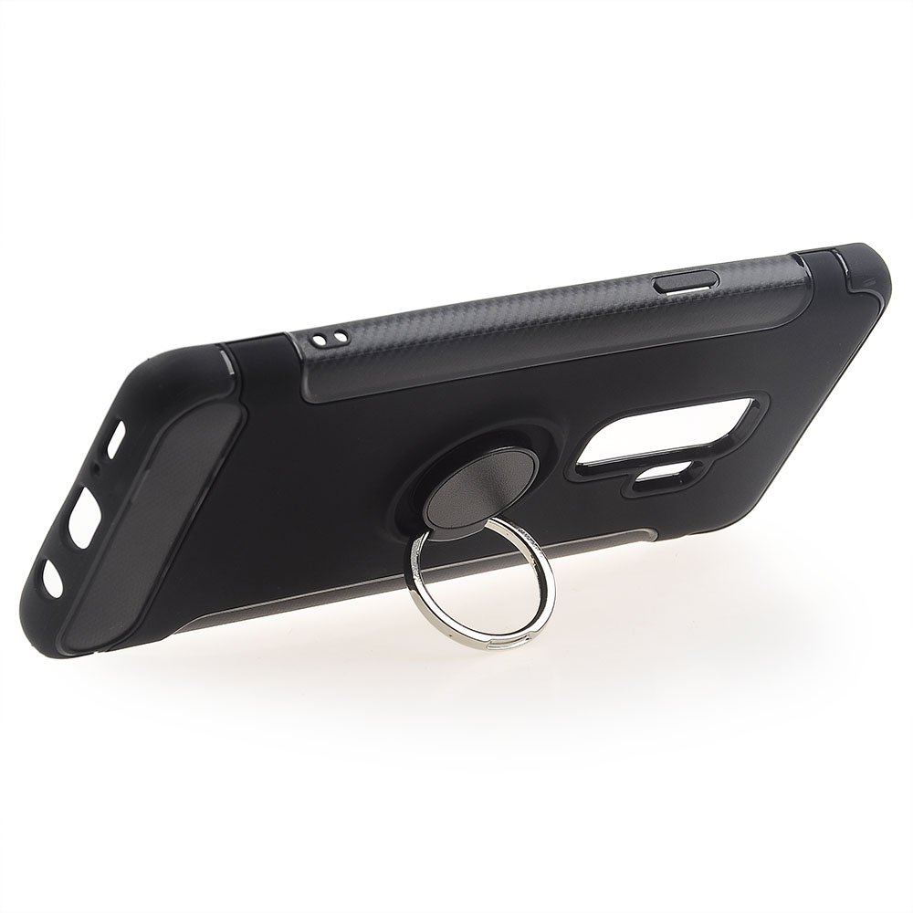 Shockproof Carbon Fiber TPU Case for Samsung Galaxy S9 Plus with Ring Stand - Slim Protective Phone Cover for Galaxy S9+ (Black) | Perfect for Work, Travel & Everyday Use