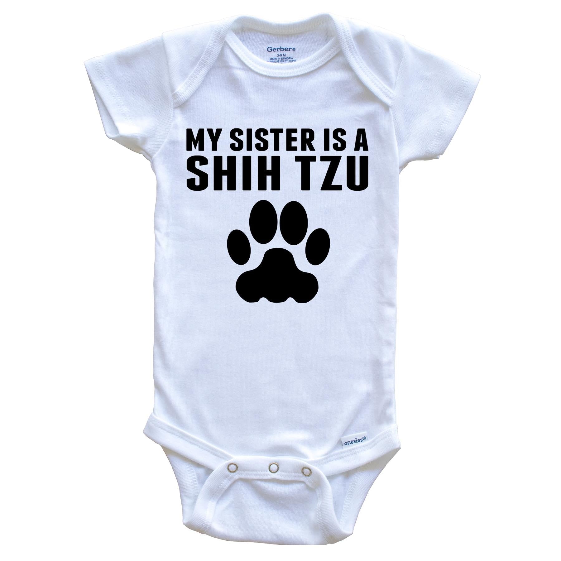 My Sister is A Shih Tzu Baby Onesie - Adorable Dog Print Infant Bodysuit for Newborns & Toddlers - Perfect for Family Photos, Playdates & Pet Lovers
