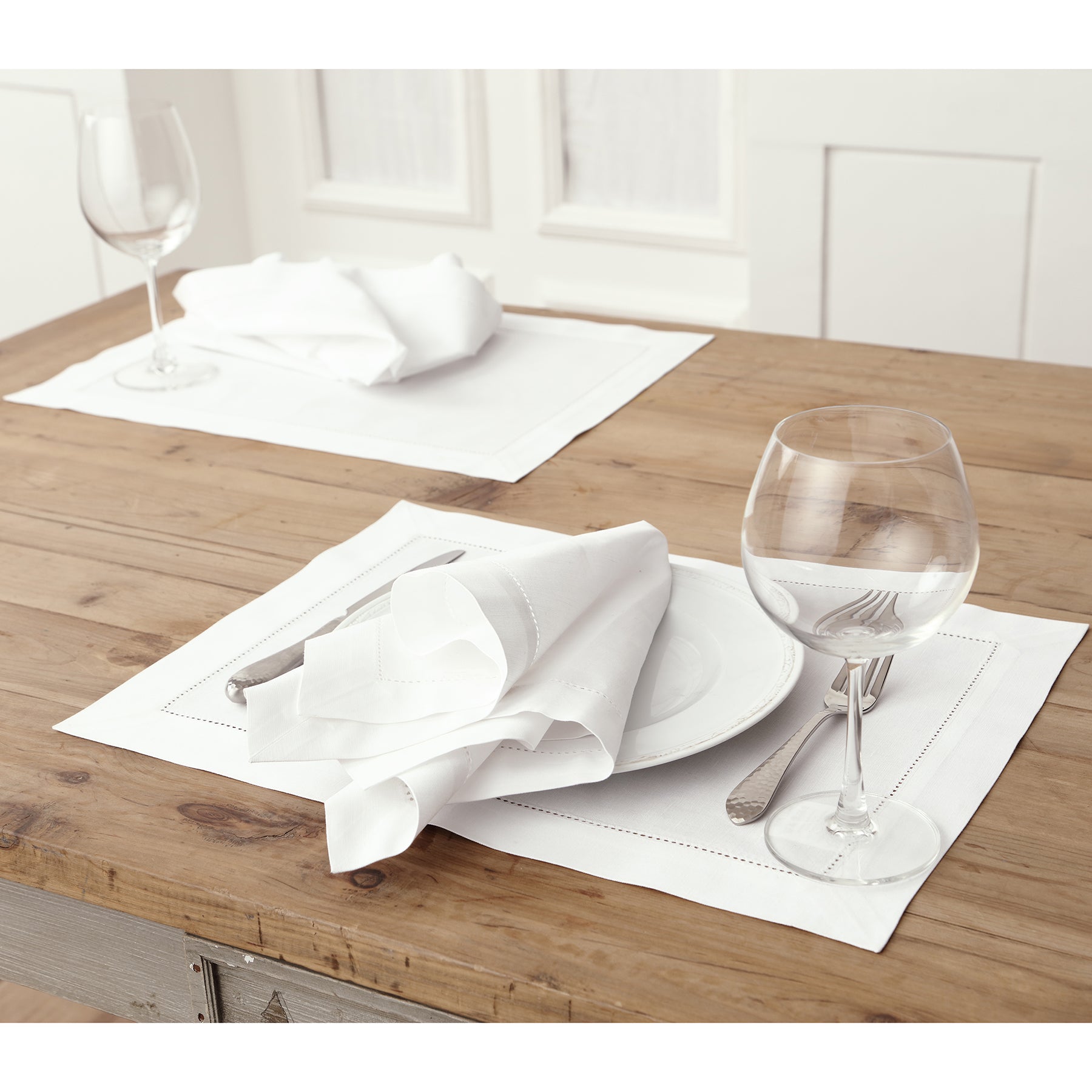 Premium Cotton Linen Hemstitch Placemats Set of 4 - Elegant Table Decor for Dining Room, Kitchen, and Party Settings