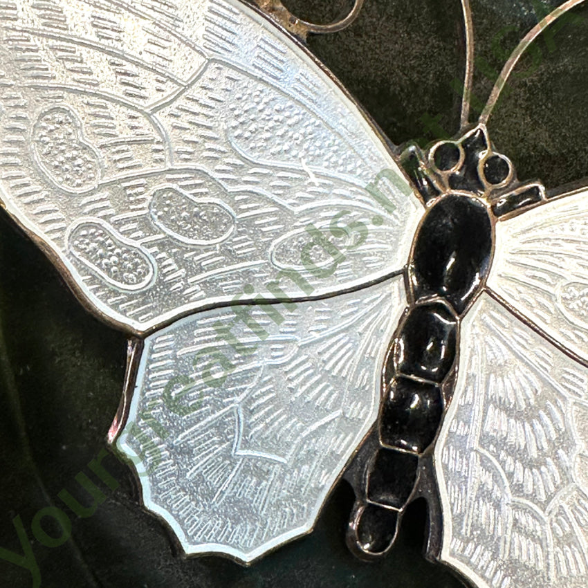 Vintage David Andersen 925 Sterling Silver Guilloche Enamel Butterfly Brooch Pin - Elegant White Butterfly Jewelry for Women, Perfect for Weddings, Parties & Special Occasions