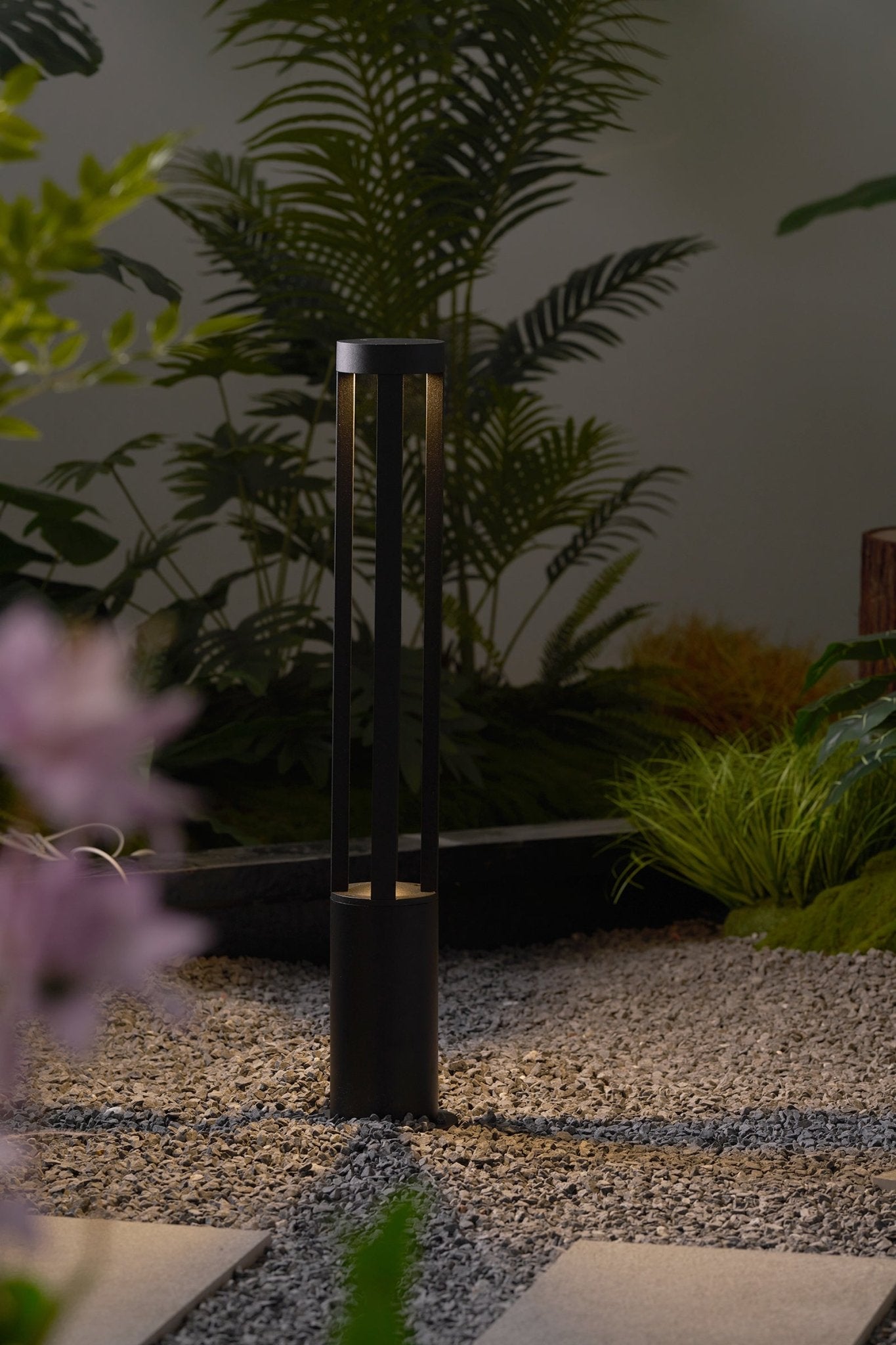 Solar Powered Black Cylindrical LED Garden Light - Waterproof Outdoor Landscape Lighting for Patio, Yard, Pathway, and Driveway Decor
