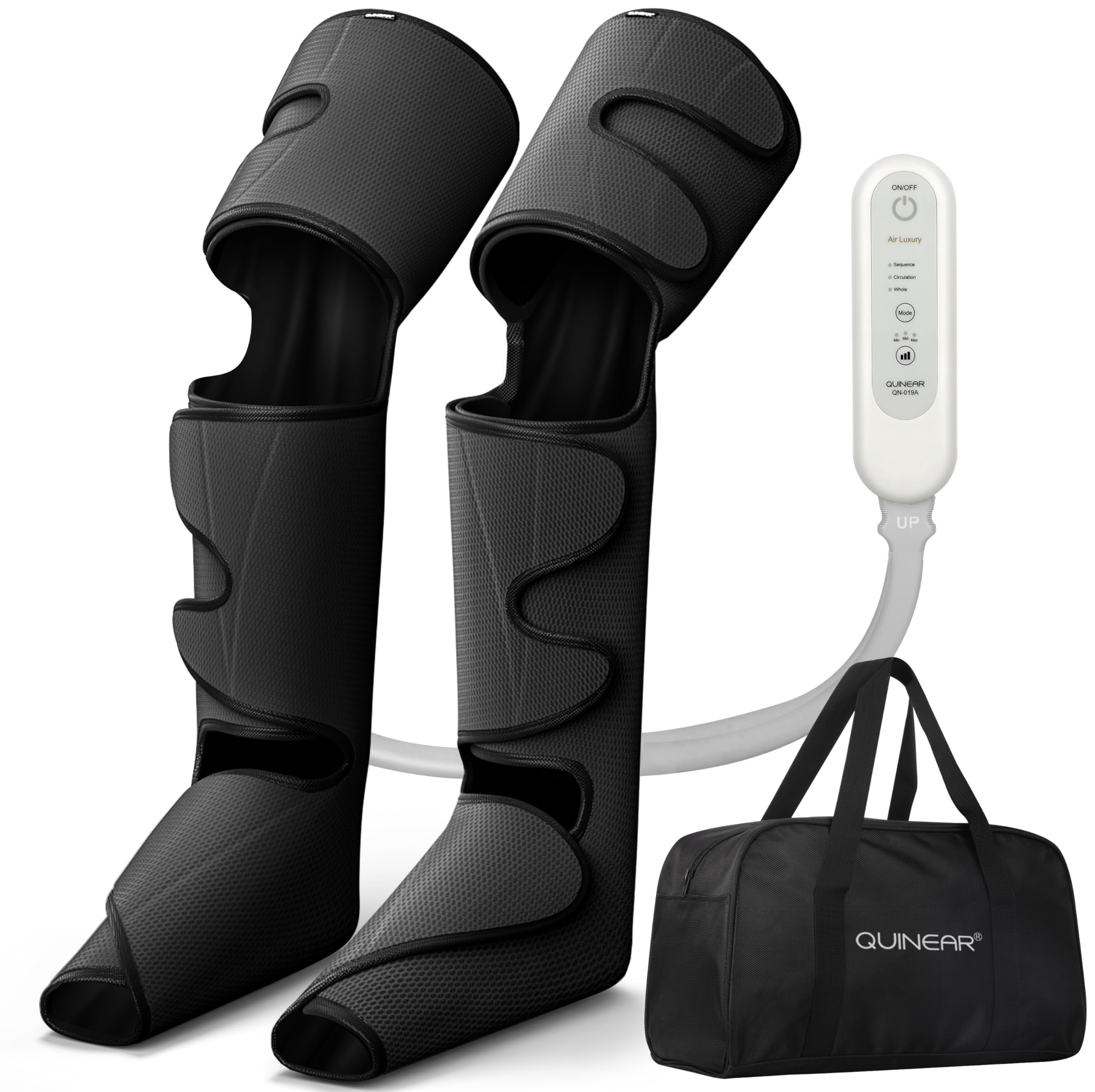 QUINEAR Electric Leg Compression Massager for Circulation, Pain Relief & Edema - Adjustable Velcro Leg & Foot Massager for Recovery, Relaxation & Improved Blood Flow - Perfect for Athletes, Office Workers & Post-Surgery Recovery