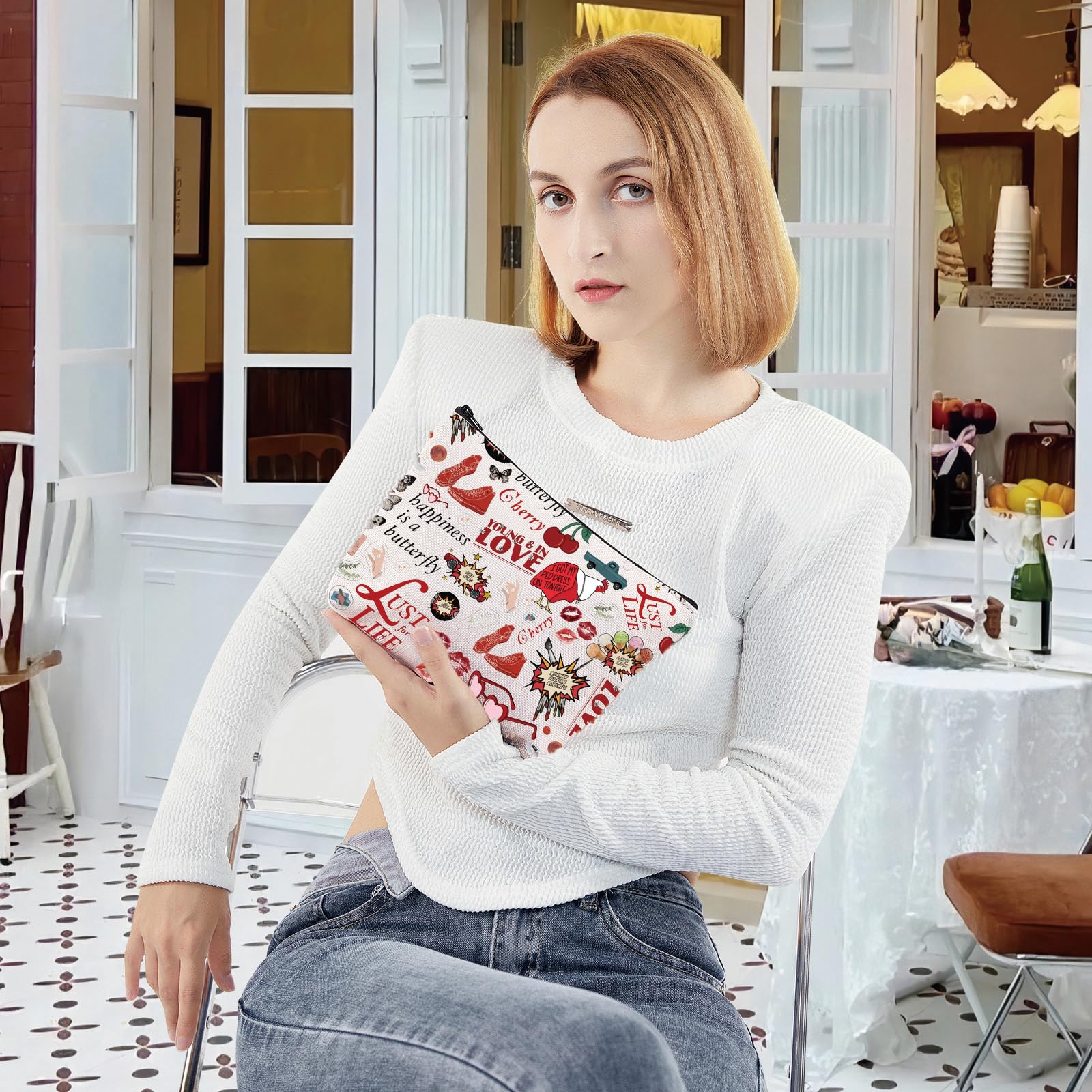 G2TUP Lana Del Rey Inspired Makeup Bag - Song Lyrics Cosmetic Pouch for Fans, Concert Merchandise & Gift (Happiness Is) - Perfect for Travel, Music Festivals & Daily Essentials Storage
