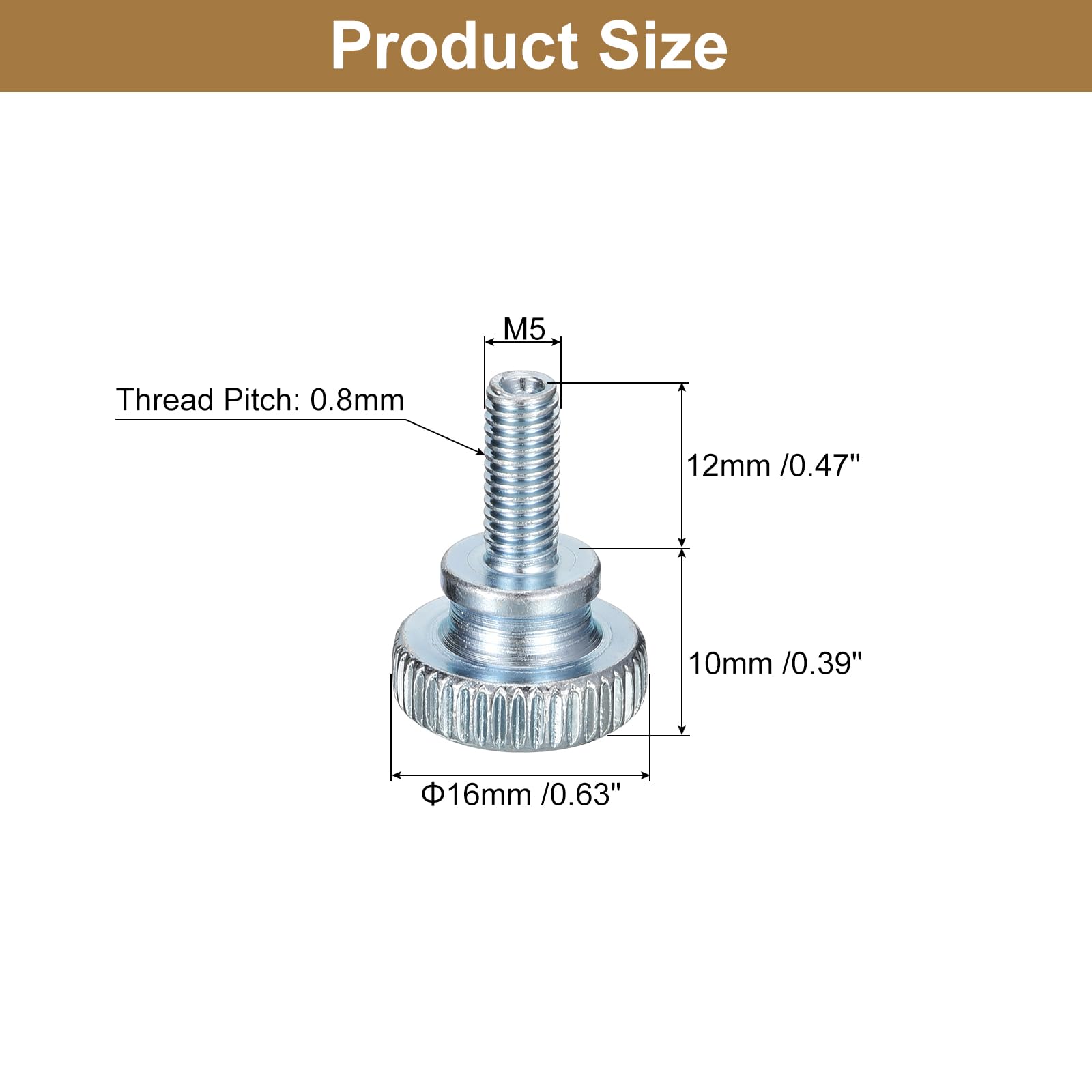 uxcell M5x12mm 碳钢镀锌滚花平头拇指螺丝，15pcs 全螺纹紧固件，适用于电子设备、家具组装、DIY项目