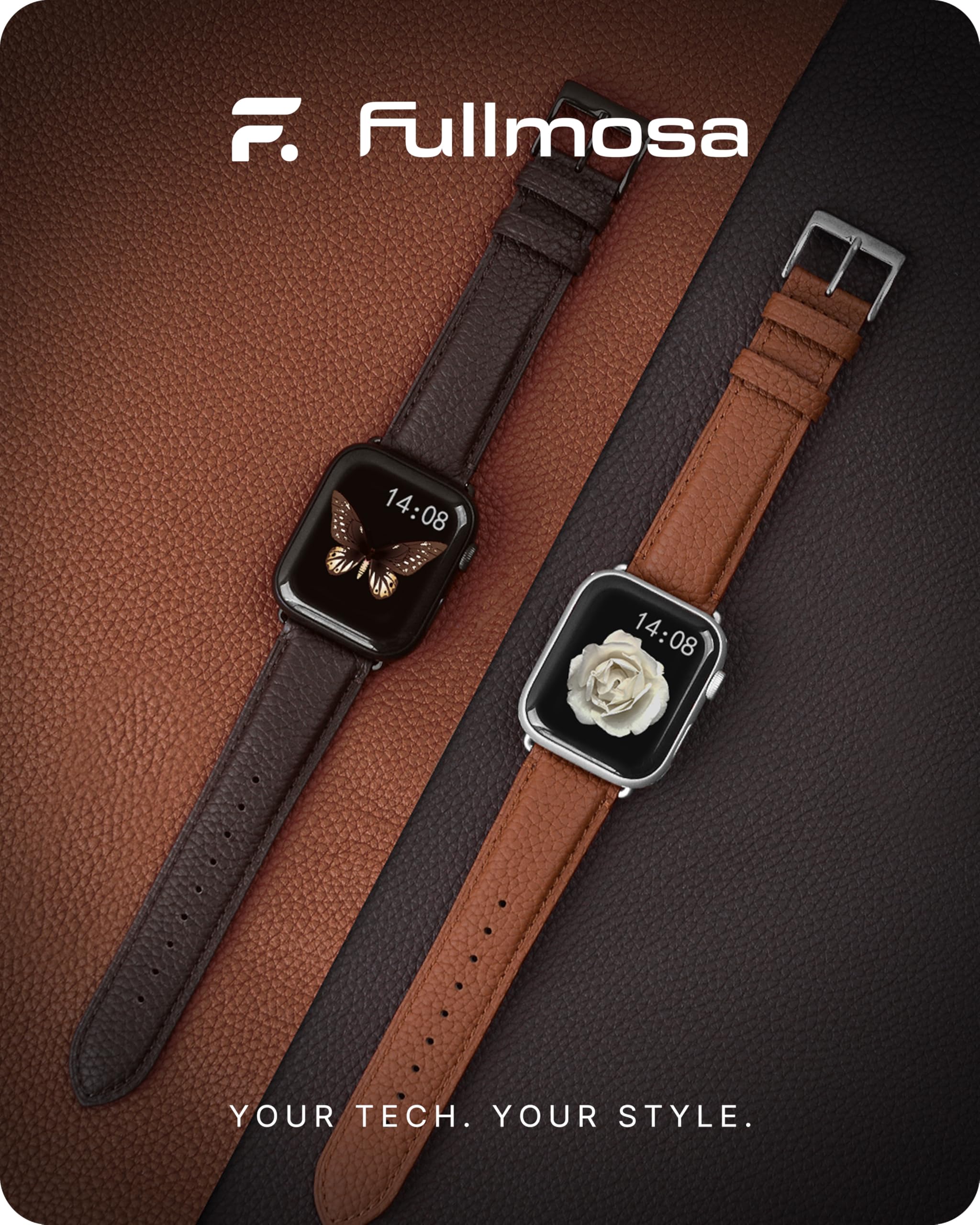 Fullmosa Genuine Leather Apple Watch Bands Compatible with Series 9/8/7/6/5/4/3/2/1/SE/Ultra (38mm 40mm 41mm 42mm 44mm 45mm 49mm) - Stylish Replacement Strap for Women - Perfect for Work, Dating & Formal Occasions