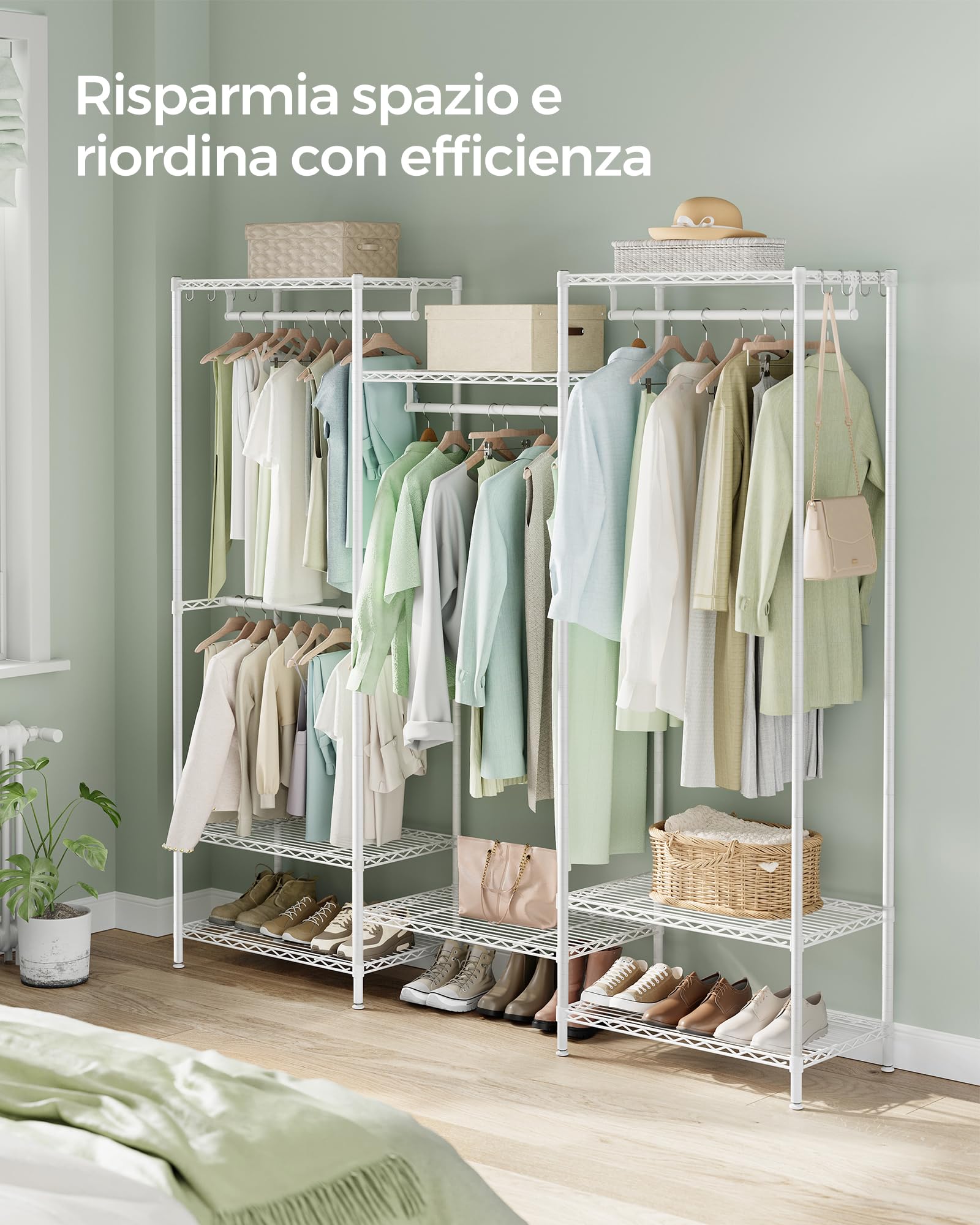 SONGMICS Metal Wardrobe with Adjustable Shelves, Hanging Rods & Hooks - Durable, Separable Freestanding Closet Organizer in Cloud White LGR431W01 - Perfect for Bedroom, Closet, Dorm & Small Space Storage