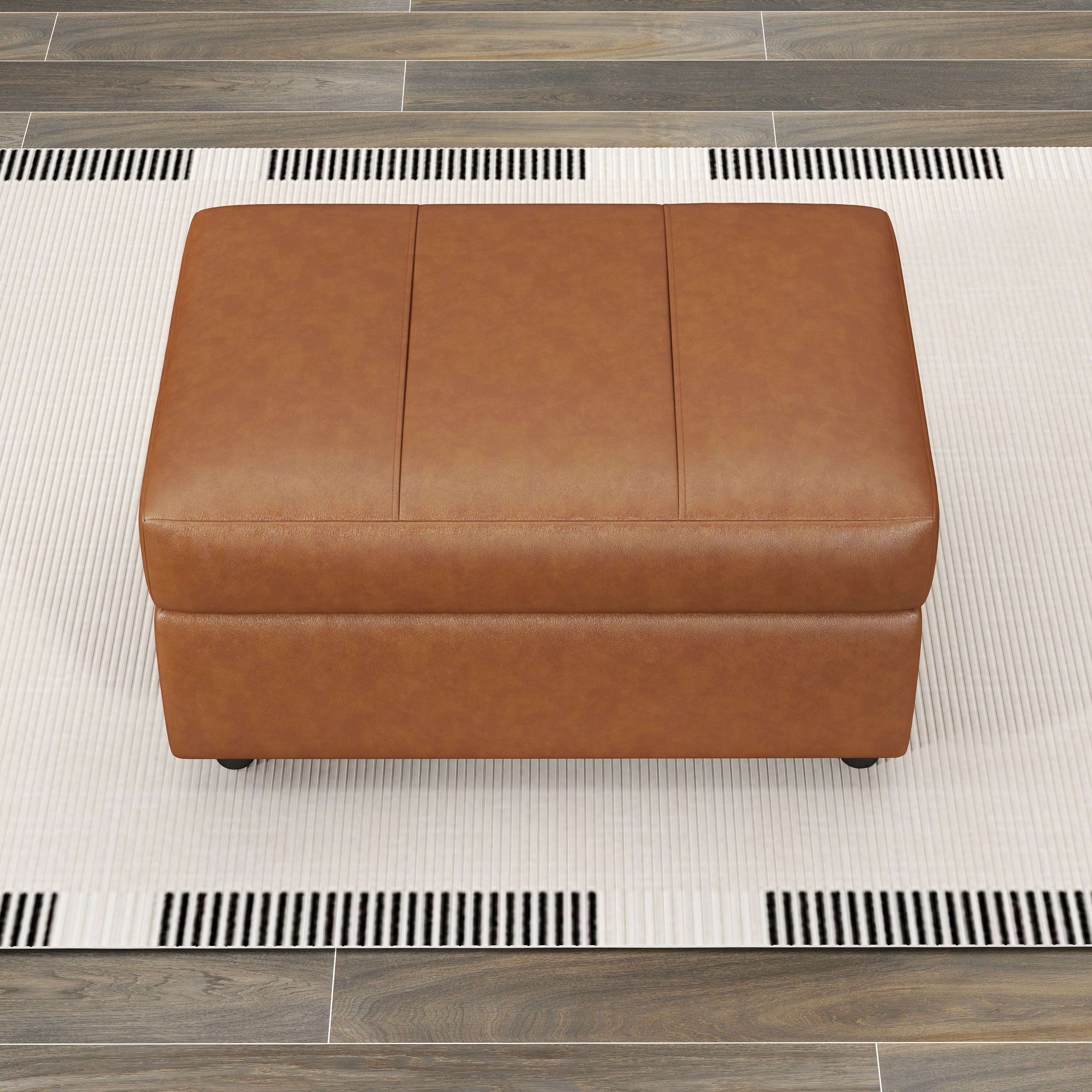 Roundhill Furniture Sakan Leather Upholstered Ottoman - Premium Leather Footrest Stool with Storage for Living Room, Bedroom & Home Decor