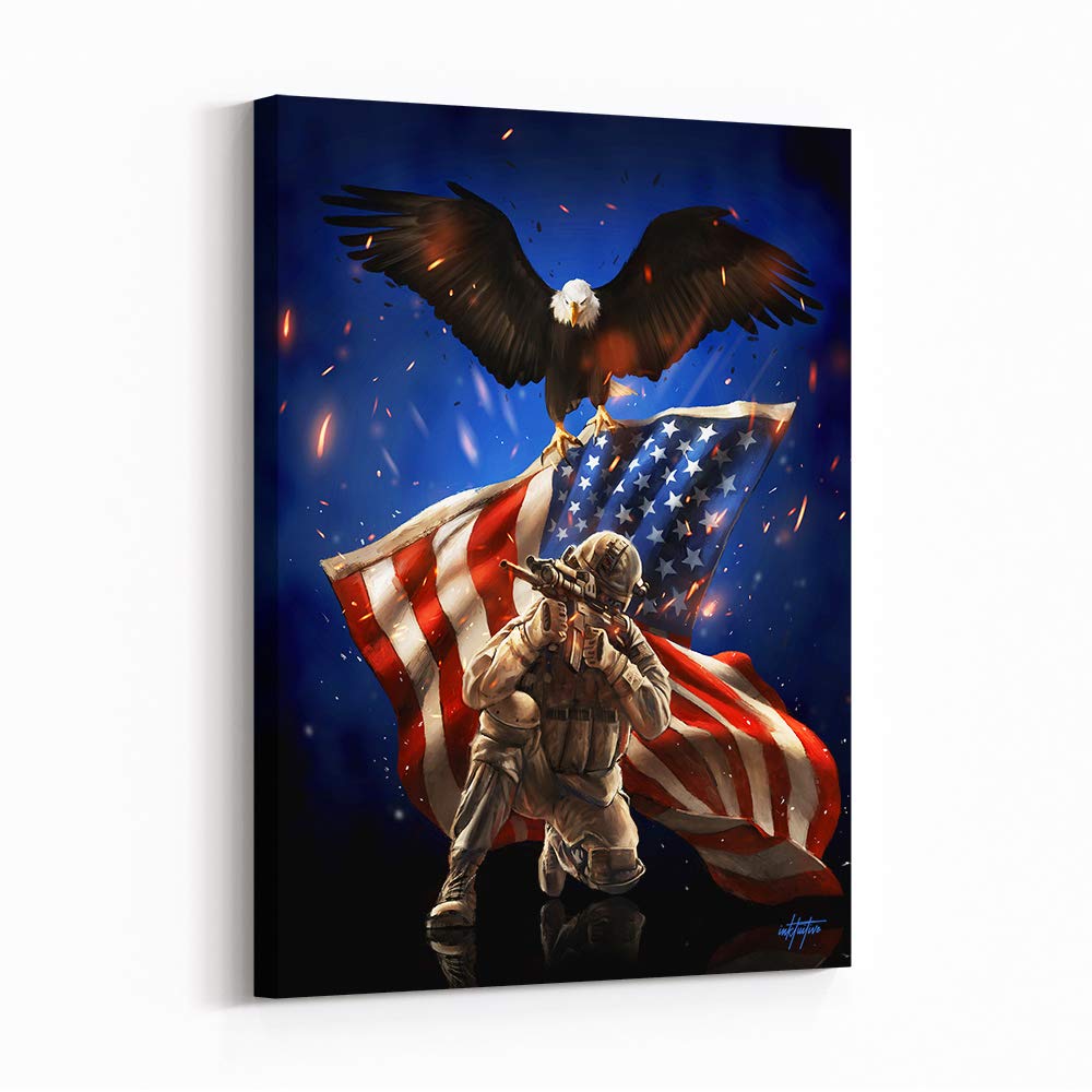 Inktuitive 'American Patriot' Inspirational Wall Art with Black Frame | American Eagle Canvas Print for Man Cave | Modern Décor for Bedroom, Living Room & Office | 24 x 18 Inches | Perfect for Patriotic Home Decor & Gifts