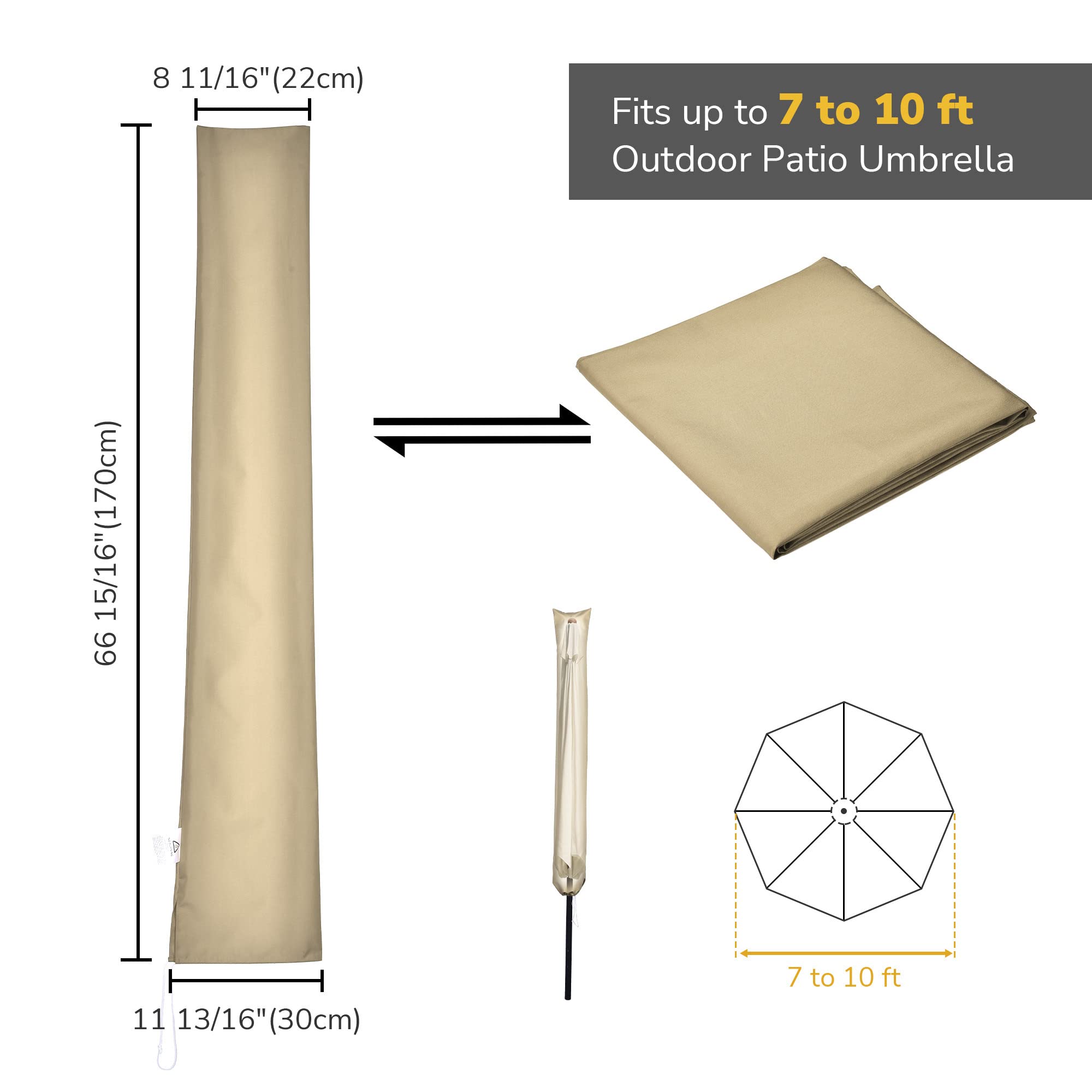 Yescom 10 Ft 3 Tier Patio Umbrella with Crank & Tilt Mechanism - Outdoor Sun Shade with Protective Cover for Poolside, Garden, Deck, and Backyard Relaxation