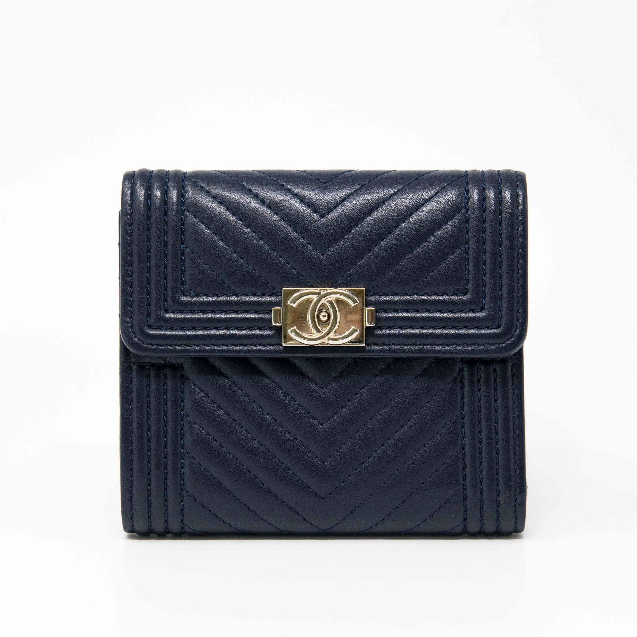 Chanel Blue Lambskin Compact Boy Wallet - Luxury Leather Wallet for Women - Perfect for Everyday Use & Special Occasions