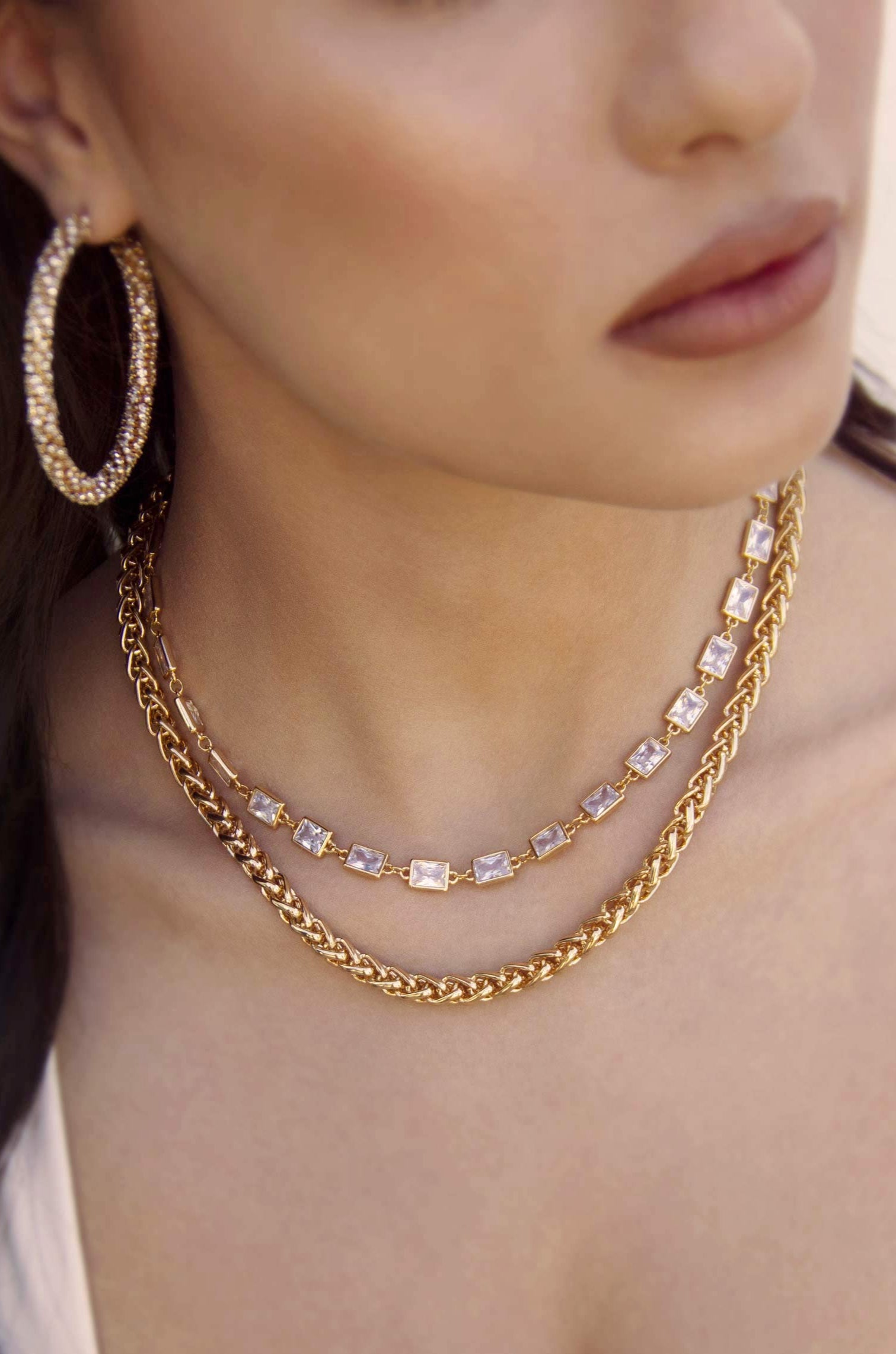 Double Trouble Crystal & Chain Necklace Set for Women - Elegant Layered Statement Jewelry for Party, Date Night & Special Occasions