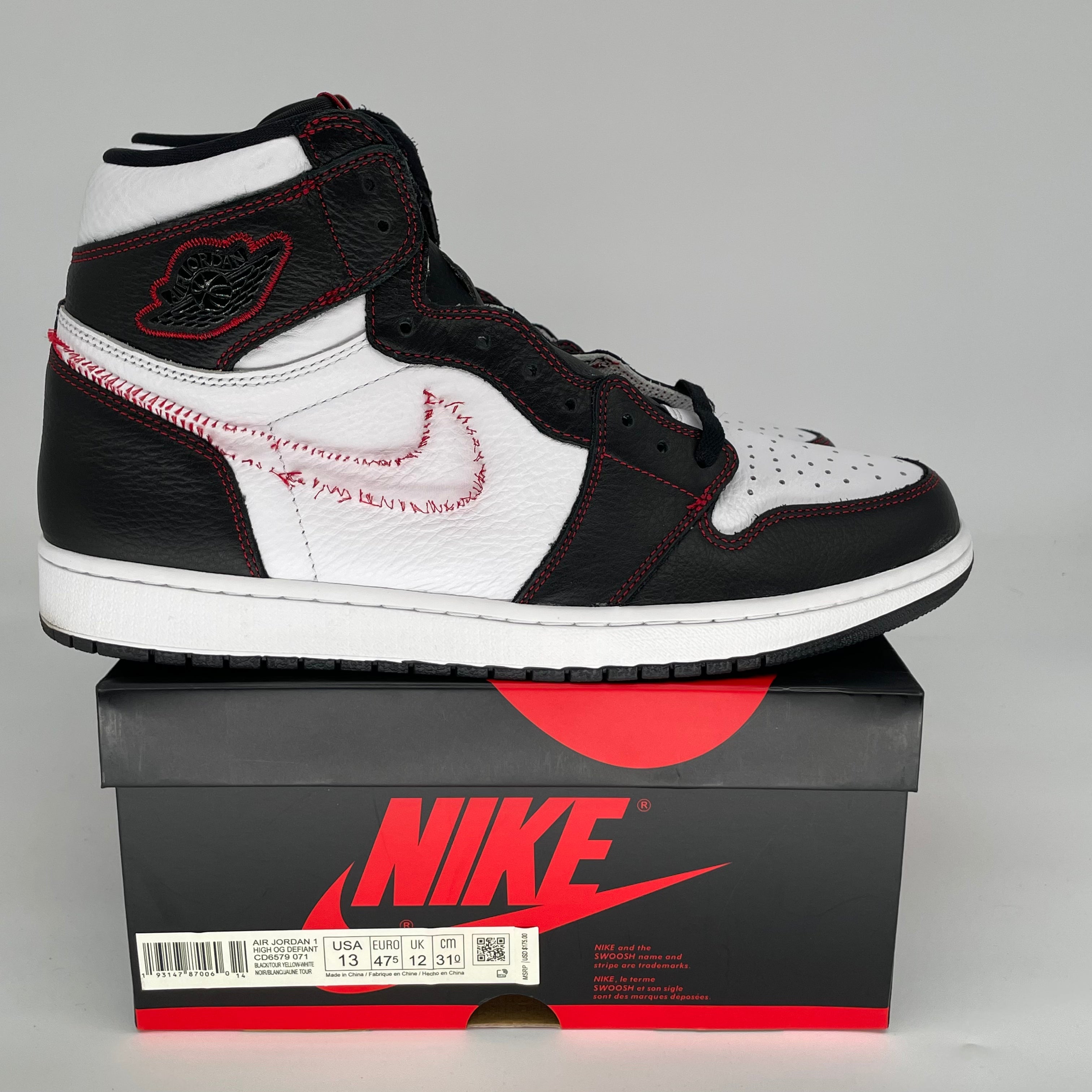 Original Air Jordan 1 Defiant High OG - White/Black-Gym Red Men's Basketball Shoes Size 13 (CD6579-071) - Perfect for Streetwear & Court Performance