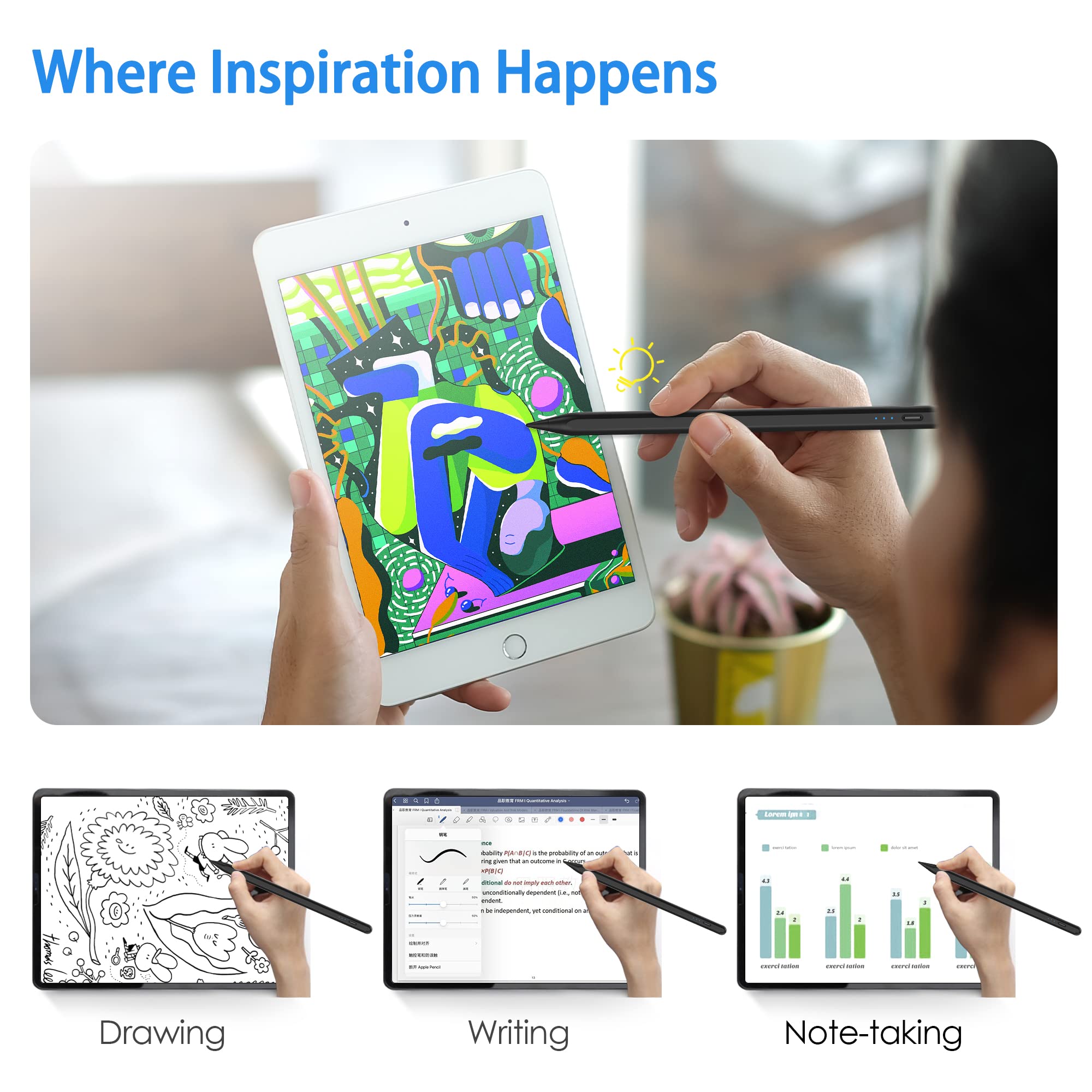 Fast Charging Stylus Pen for iPad 9th/10th Gen, Apple Pencil 1st/2nd Gen - Compatible with iPad Pro 11/12.9
