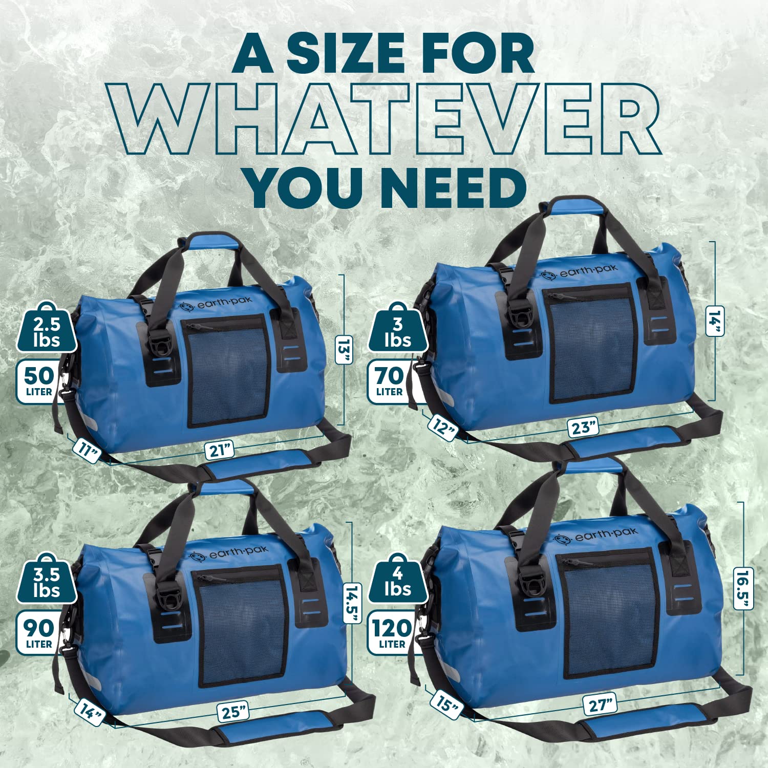 **Earth Pak Waterproof Duffel Bag - Heavy Duty Motorcycle Dry Bag with Large Storage Space | Waterproof Travel Duffle for Camping, Kayaking, Fishing & Canoeing | 50L/70L/90L/120L Sizes | Ideal for Outdoor Adventures & Gear Protection**