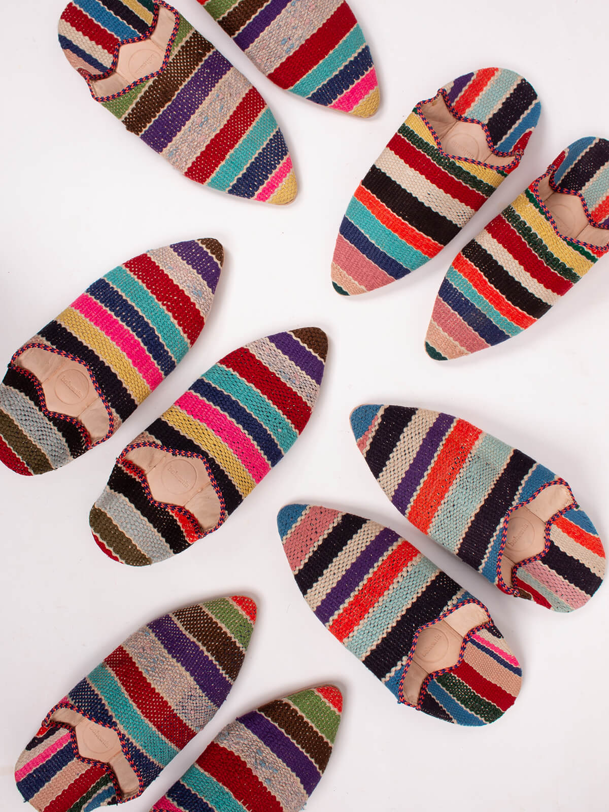 Authentic Moroccan Boujad Pointed Babouche Slippers - Handmade Leather Multi-Stripe Moroccan Shoes for Men & Women | Perfect for Home, Lounge & Cultural Fashion