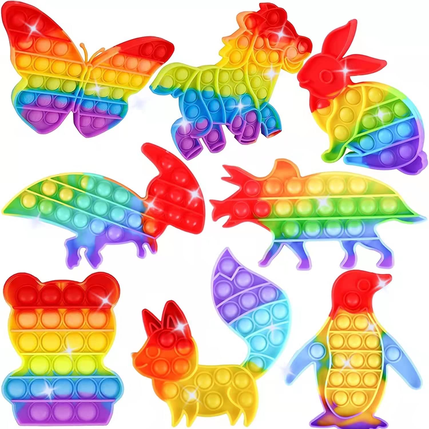 Veggicy 8 Pack Pop Fidget Toys for Kids & Teens - Stress Relief Sensory Popper Push Bubble Toys for Anxiety & ADHD - Fun Party Favors, Classroom Rewards & Sensory Play Activities